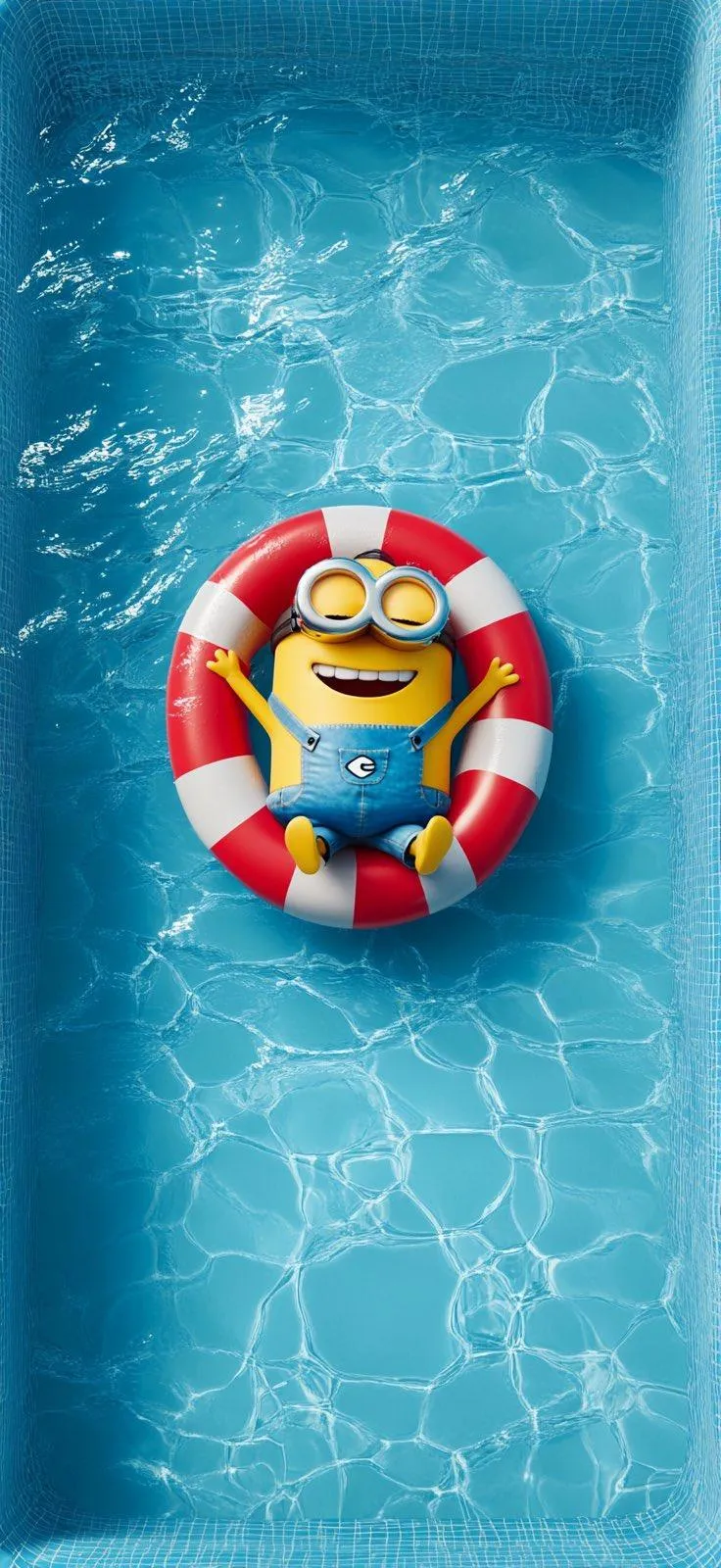 Relaxed Minion Floating Happily in a Bright Blue Pool