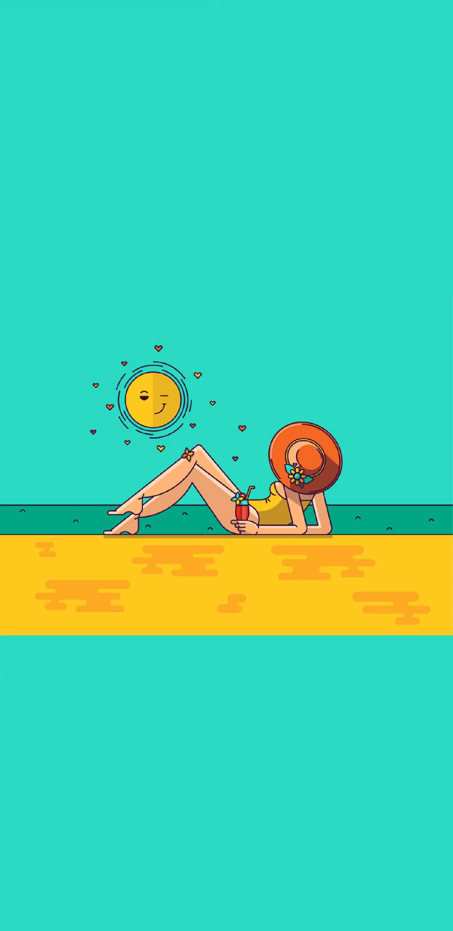 Relaxing Cartoon Girl Enjoying Sunny Beach Day Wallpaper