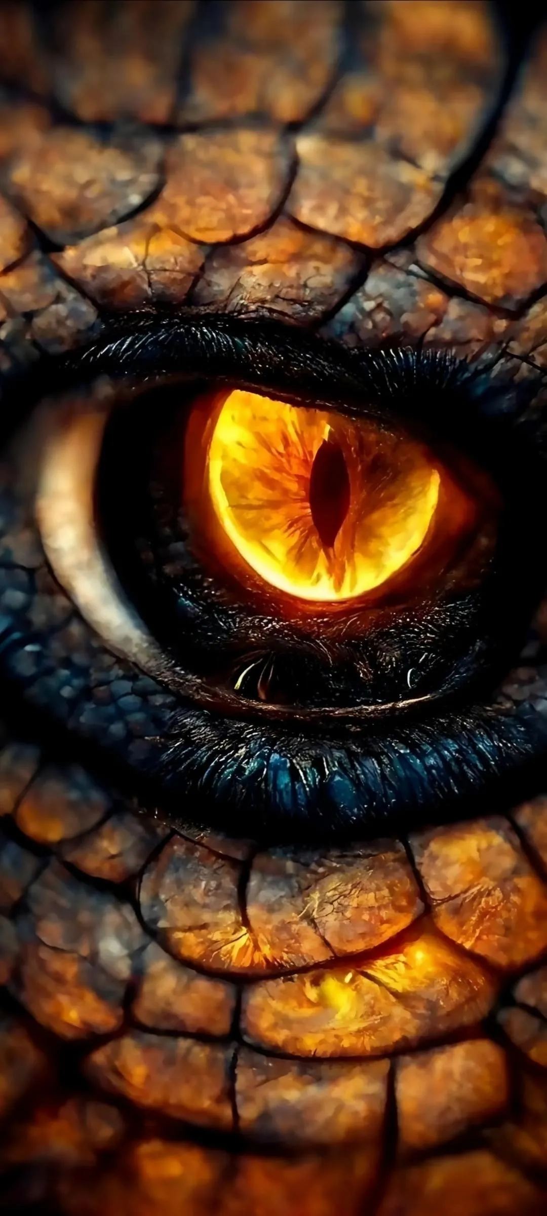 Reptile Eye in Close Up with Scaly Orange Skin Texture