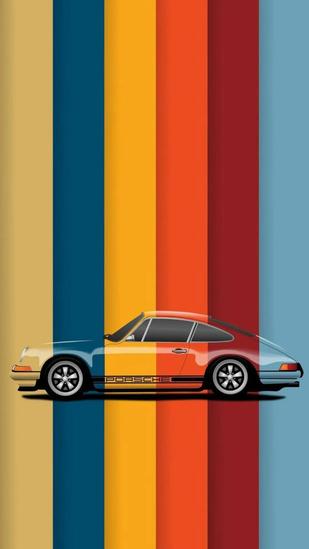 Retro Car with Colorful Striped Background Art Wallpaper