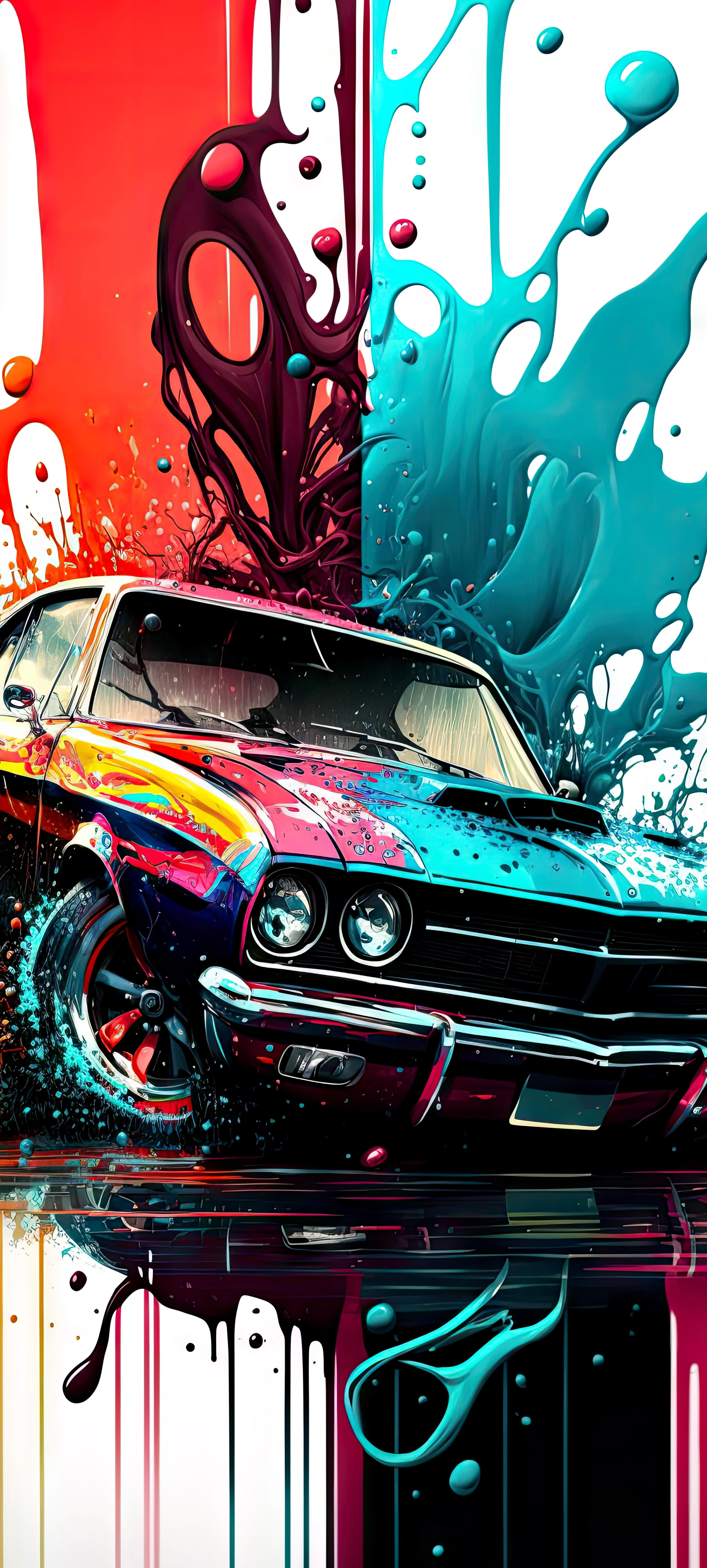 Retro Cyberpunk Car with Neon Lights and Graffiti Image