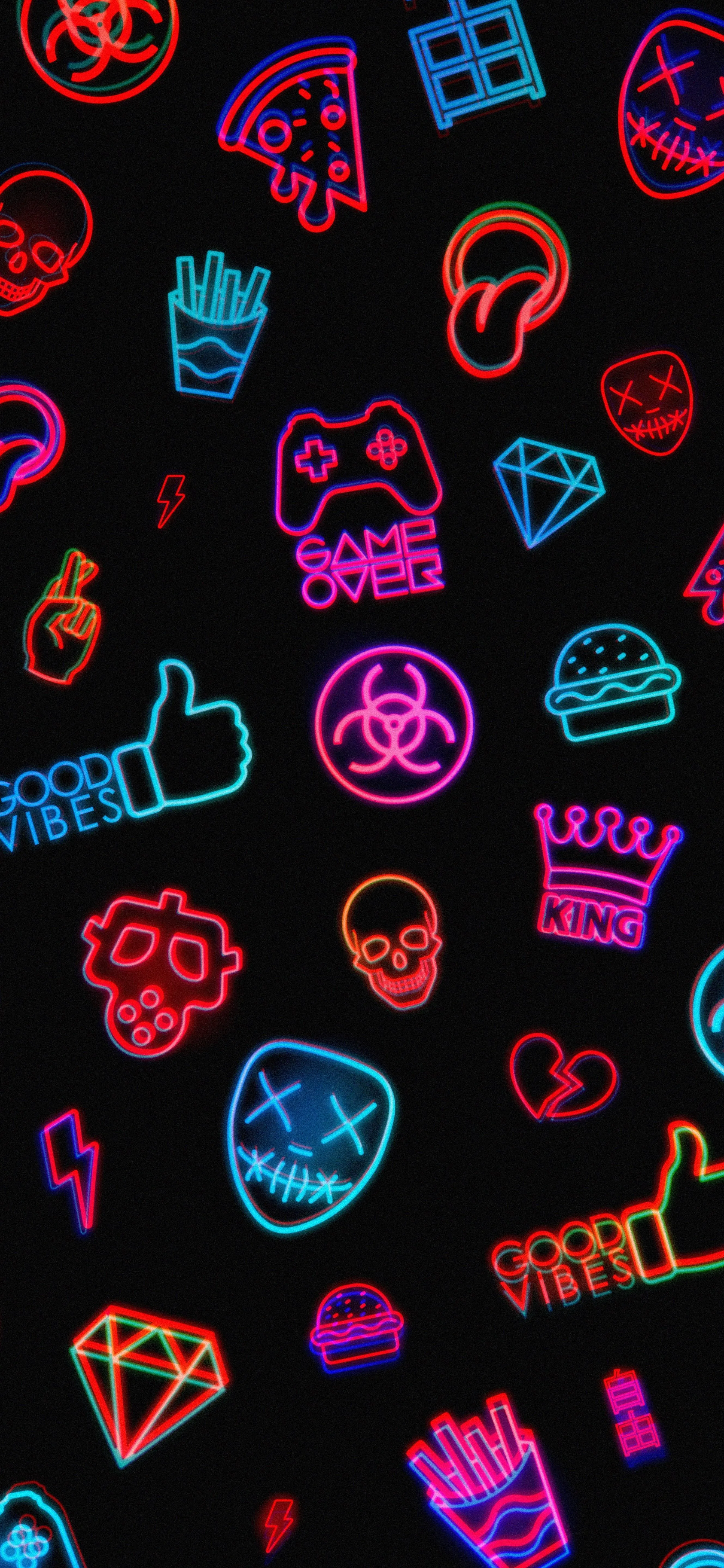 Retro Icons on Black Background for Neon Style Fans Image