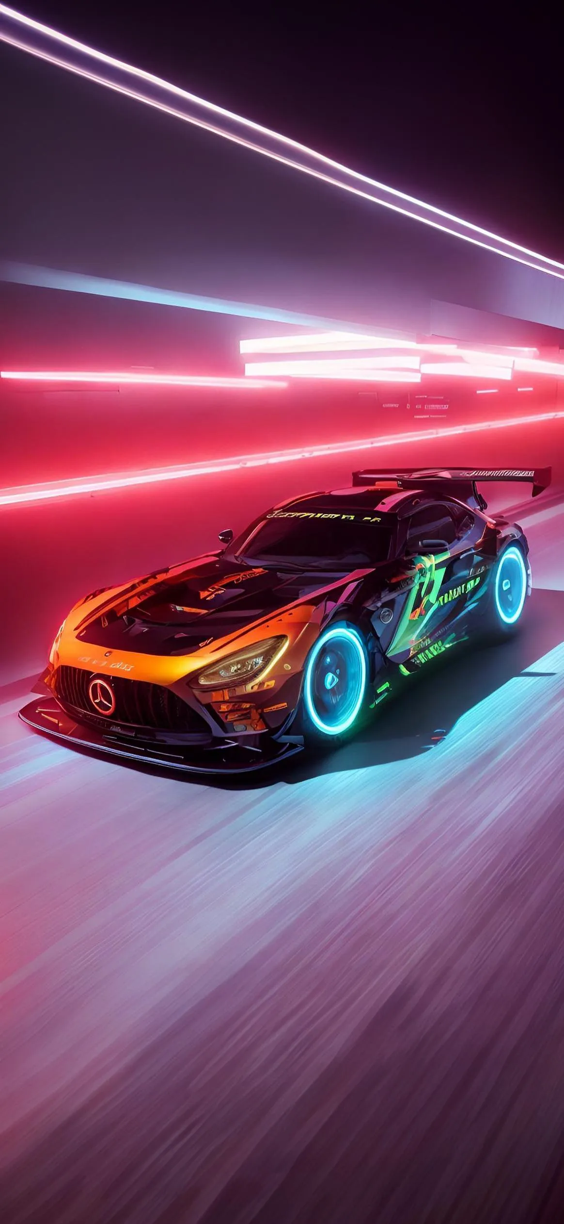 Retro Neon Car Driving Light Speed Mobile Wallpaper