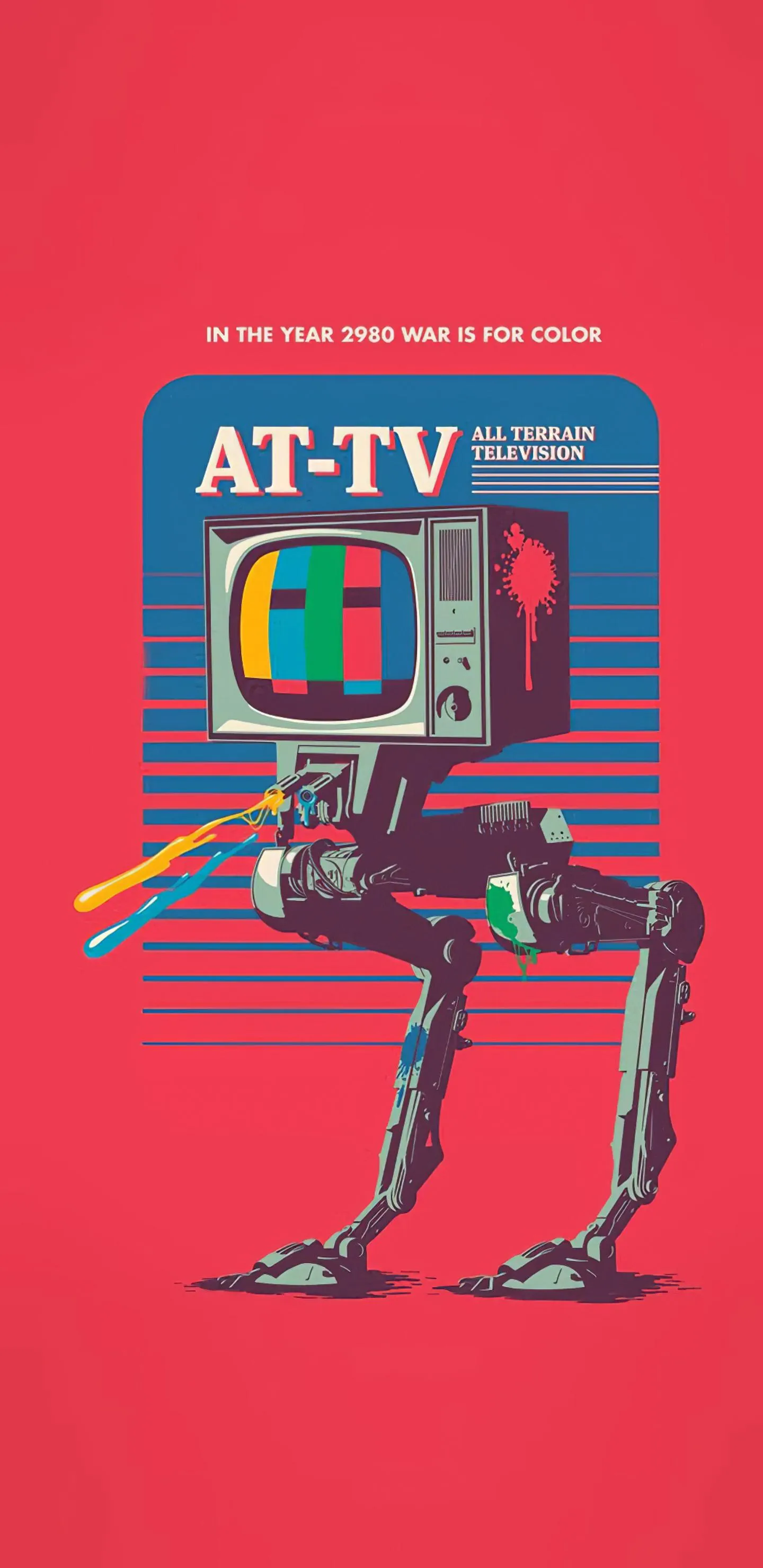 Retro Style Robot Poster with Bright Red Background