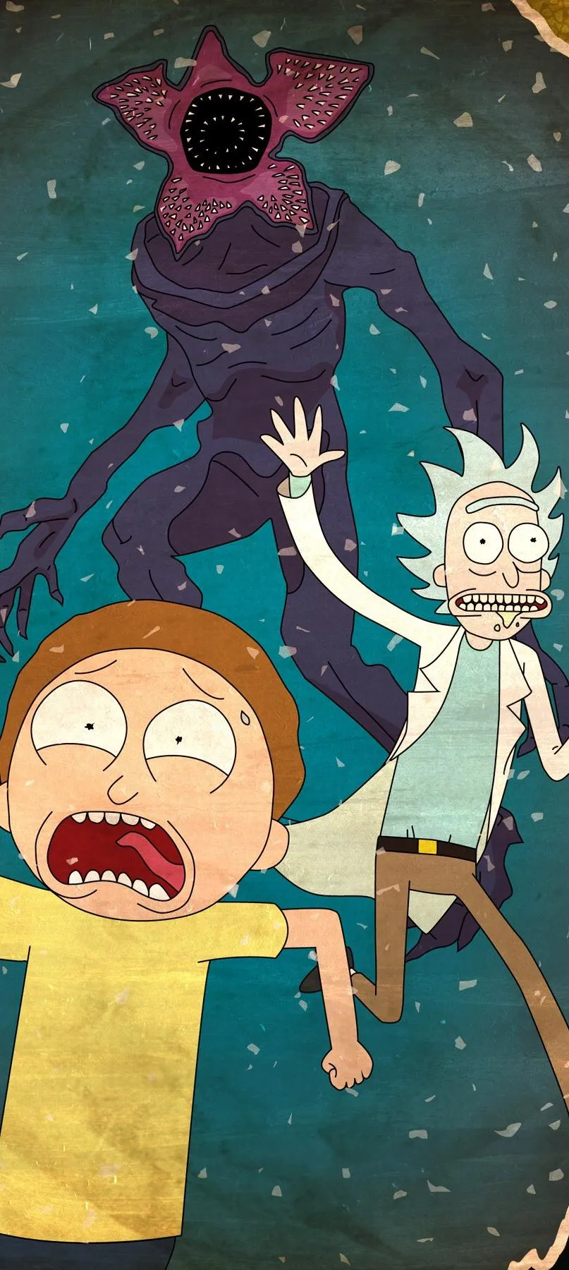 Rick and Morty Adventure Scene Colorful Intergalactic Space