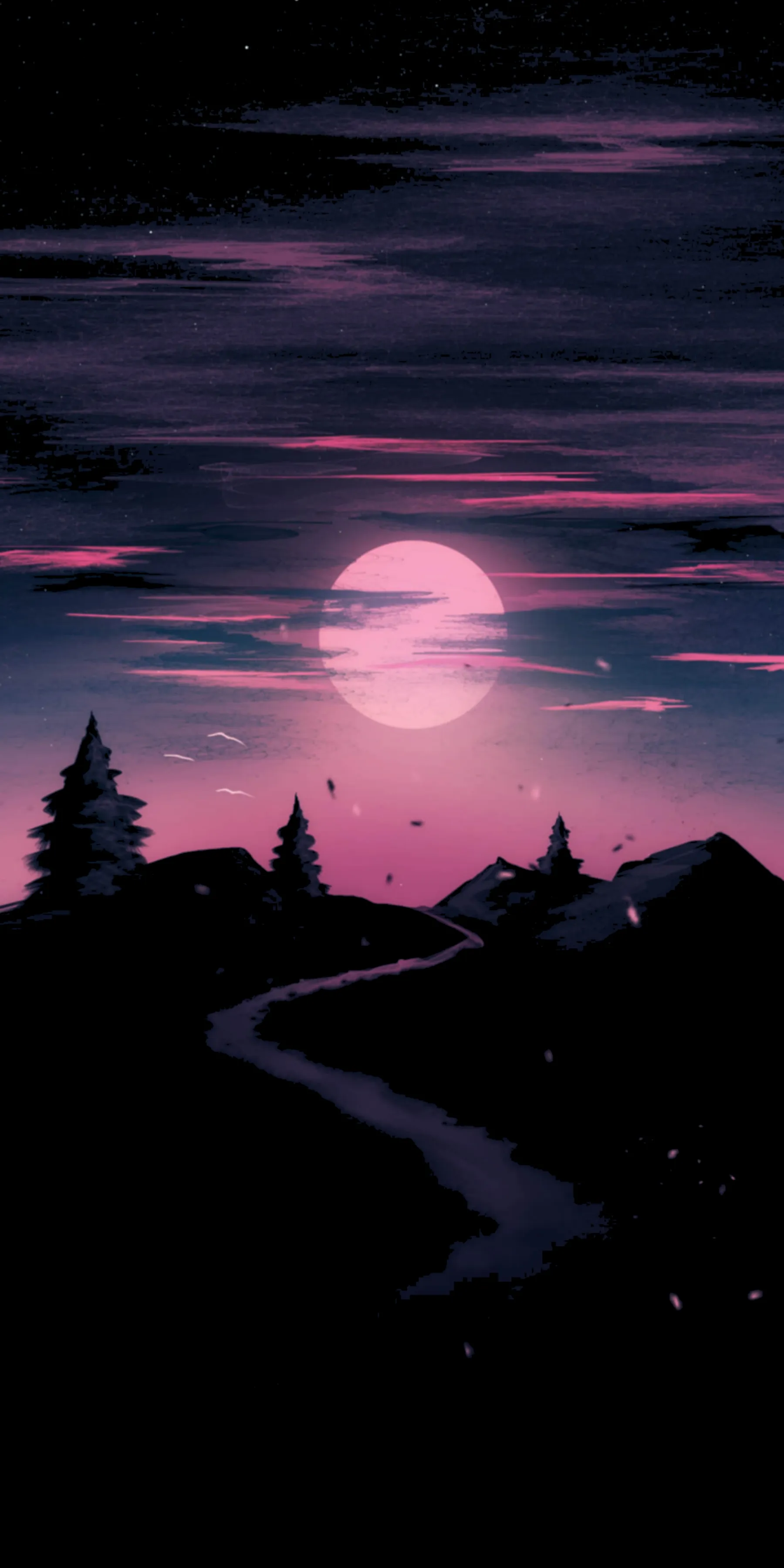 Road Leading to Sunset Sky with Purple Hues Wallpaper