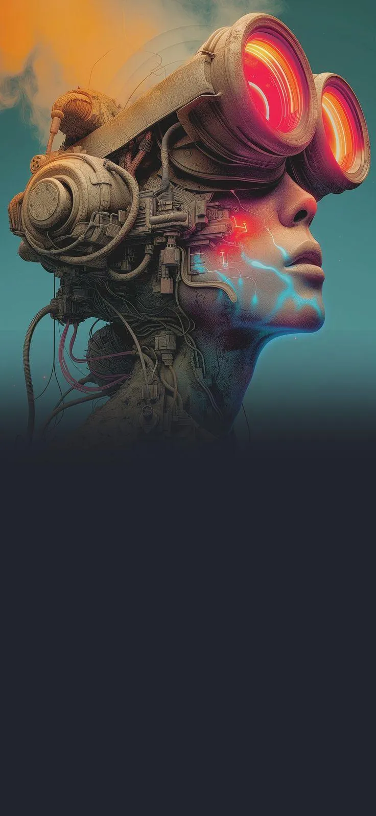 Robotic Girl with Neon Helmet Sci Fi Mobile Design