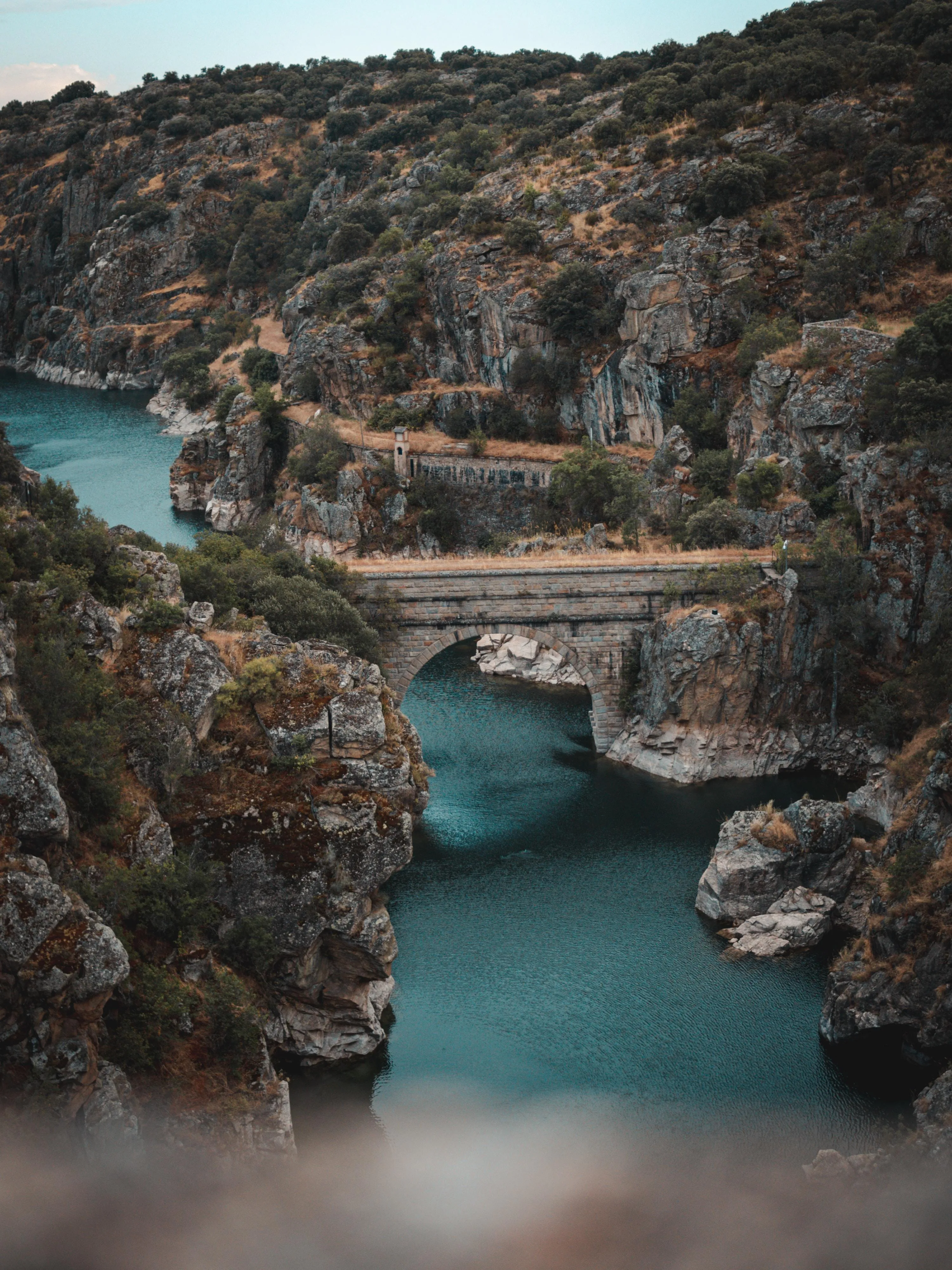 Rocky Canyon with River Flowing Through Forested Hills