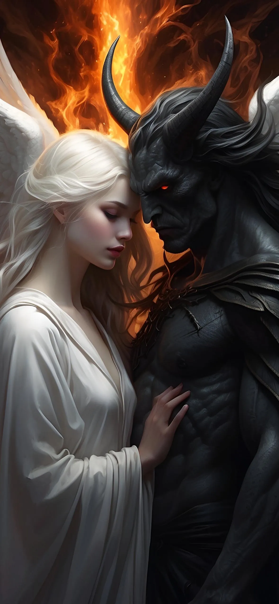 Romantic Couple in Fantasy Fire and Ice Scene Walllpaper