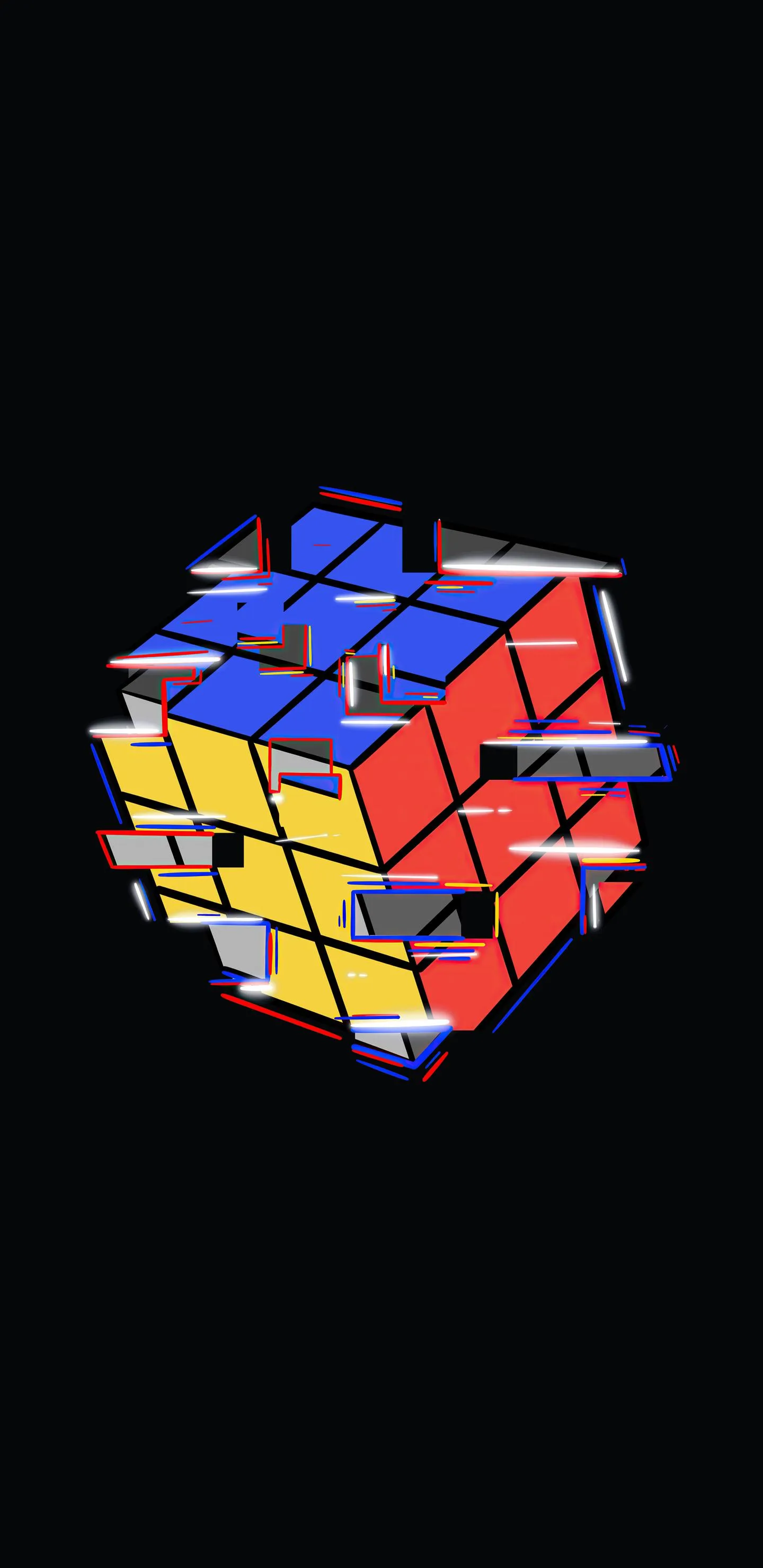 Rubik Cube Floating on Dark Background Minimal Art