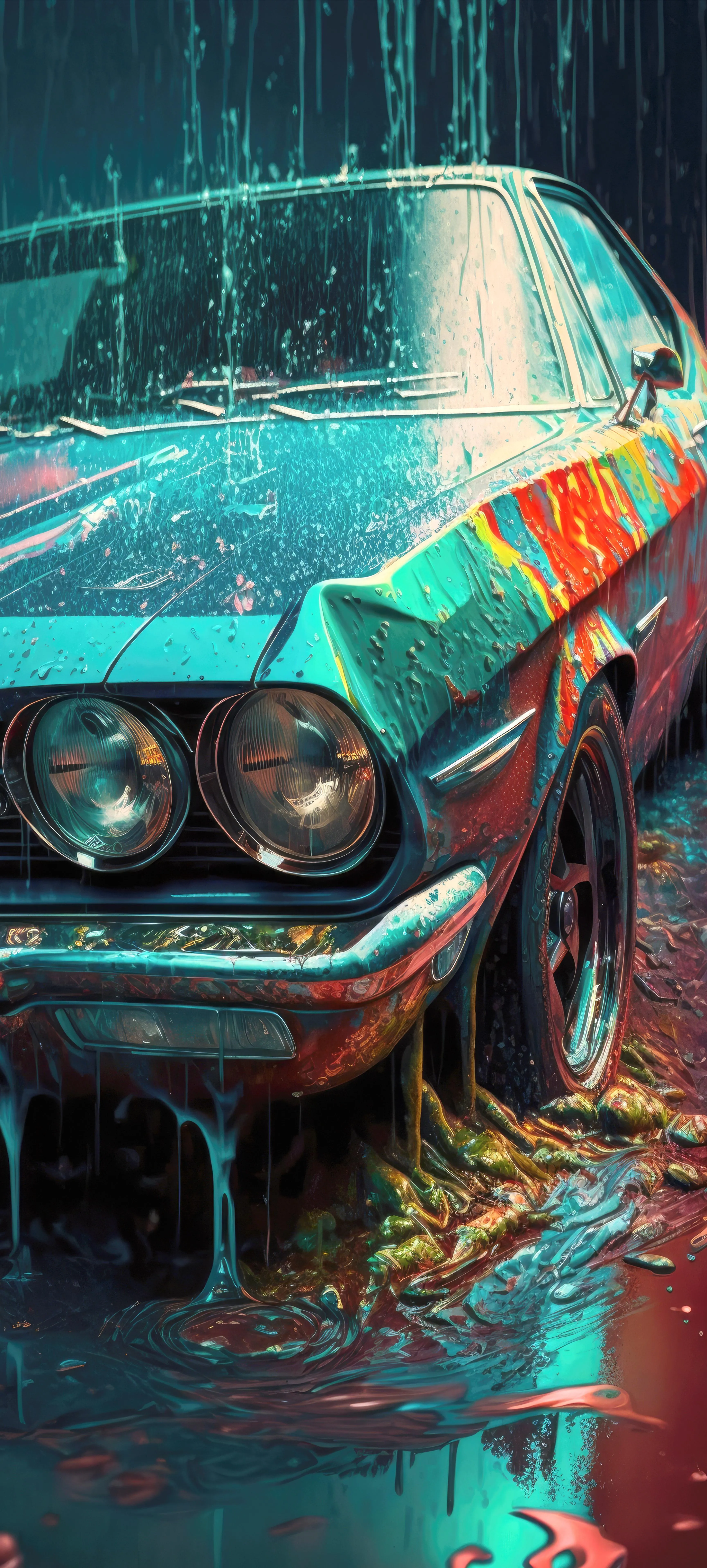 Rustic Classic Car Parked in Vintage Garage Scene Image