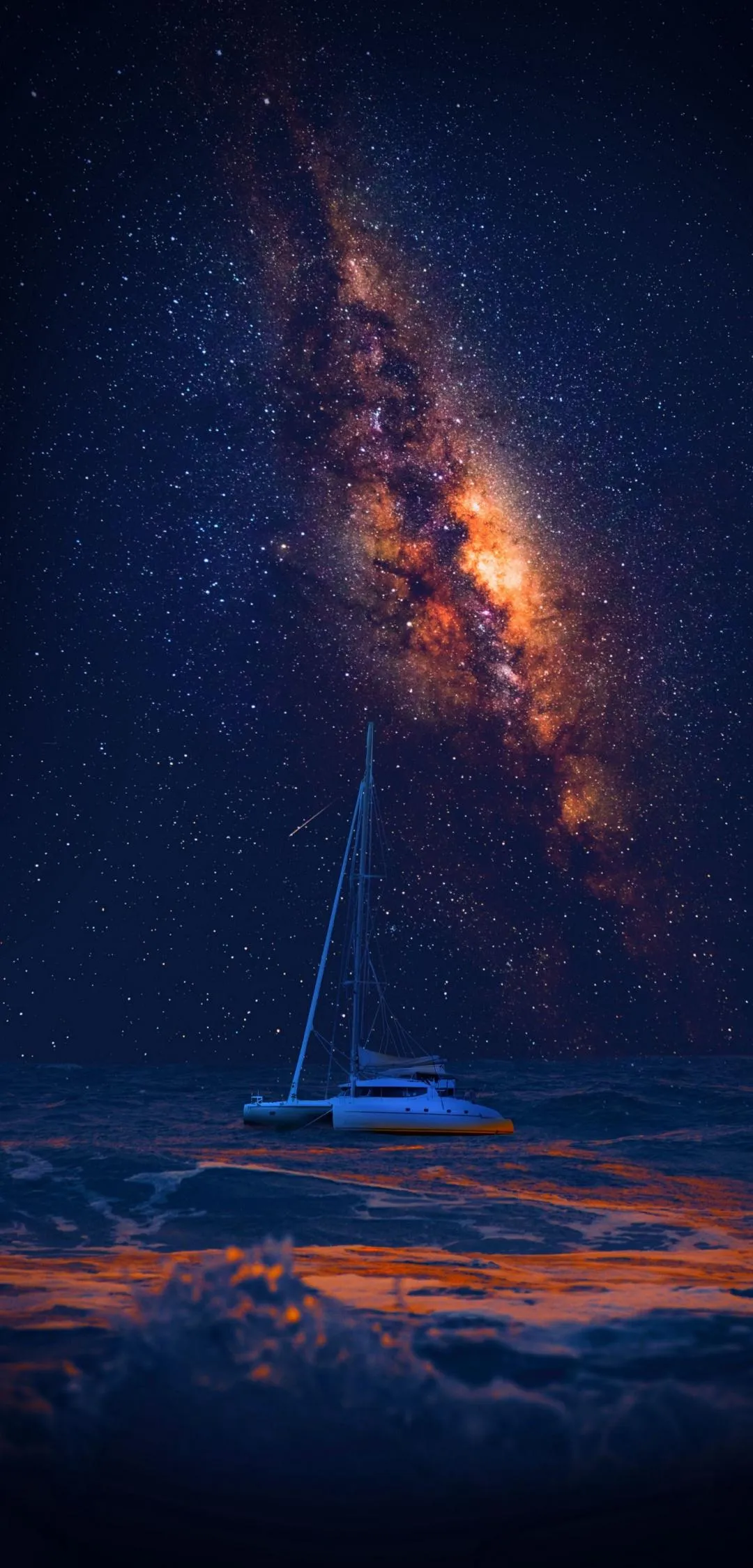 Sailing Under the Brilliant Milky Way in Serene Night Skies