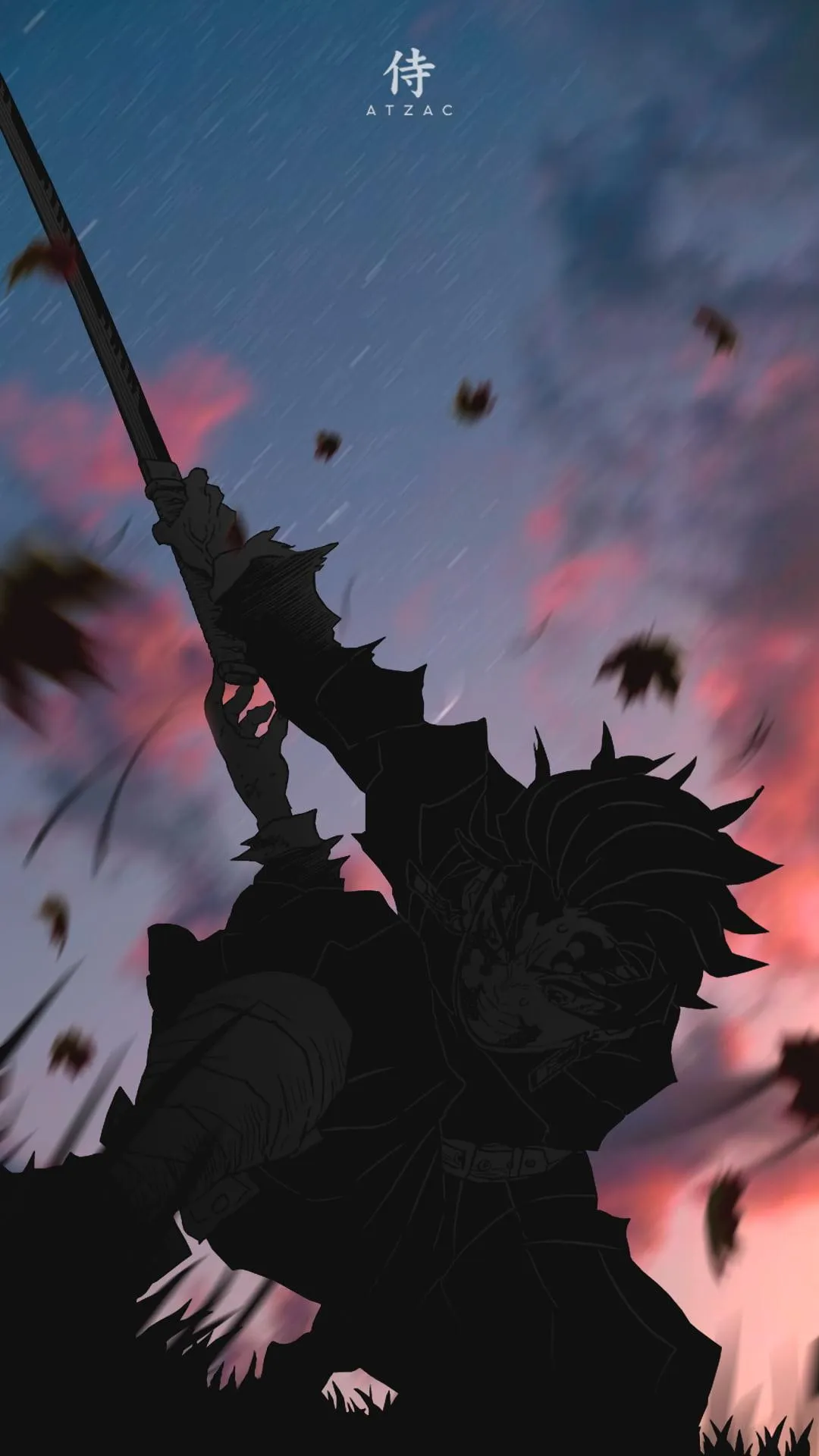 Samurai Silhouette Raising Sword in Battle Sky Image