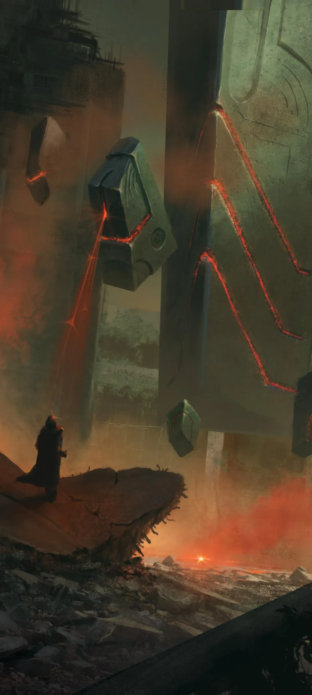 Samurai Warrior Standing Before Fire and Smoke Battle