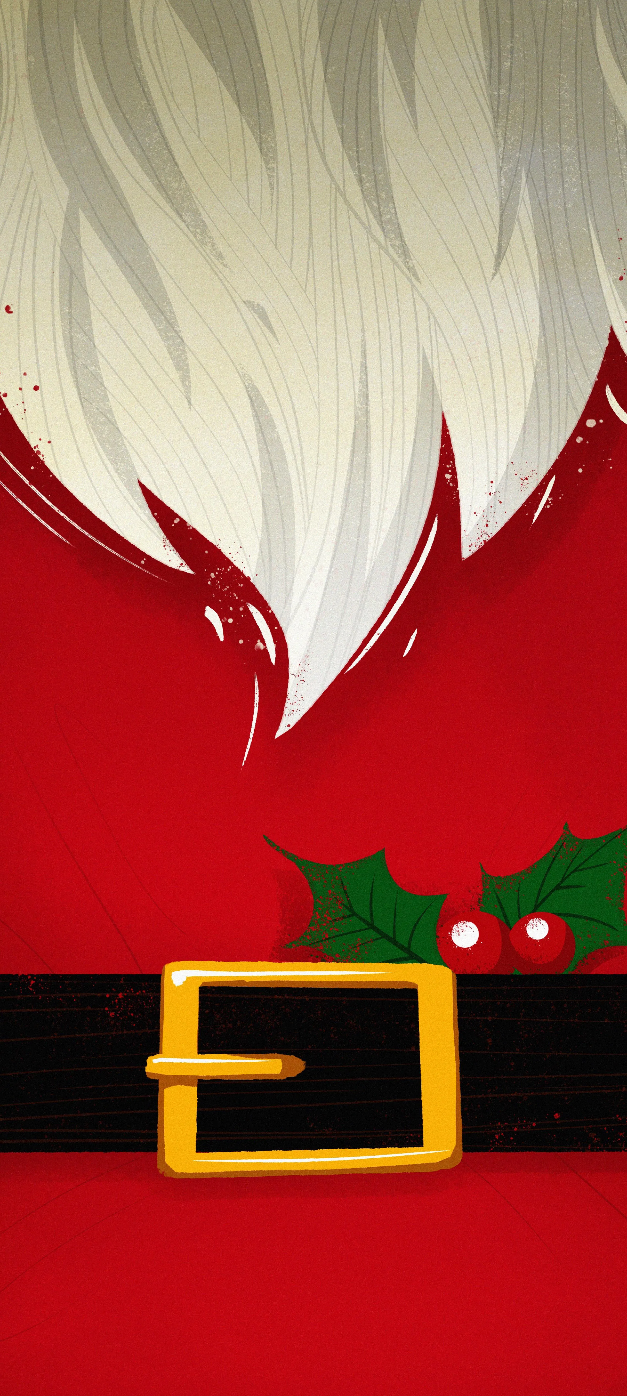 Santa Claus Costume Detail Showing Belt and White Beard