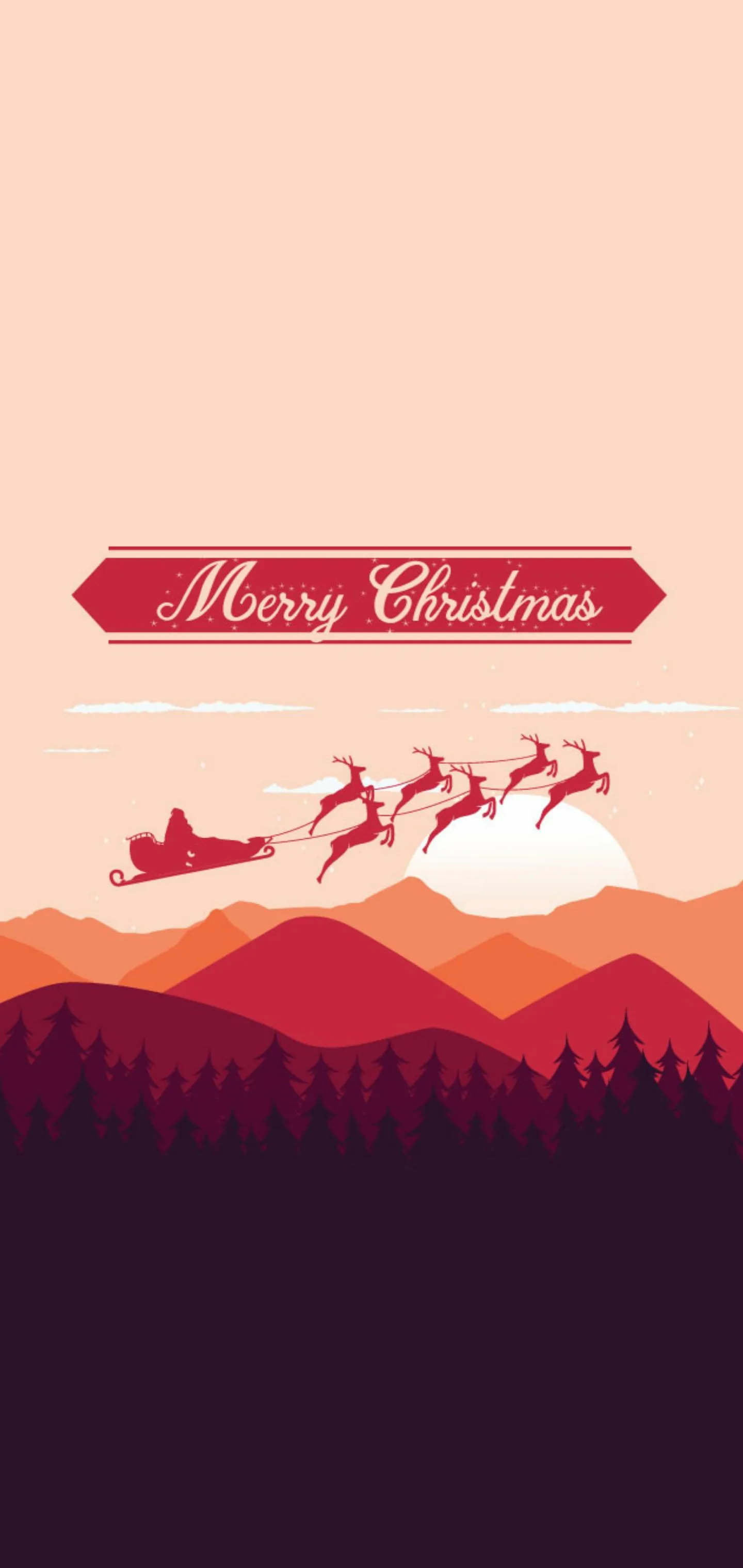 Santa Sleigh Flying Over Winter Forest at Sunrise Image