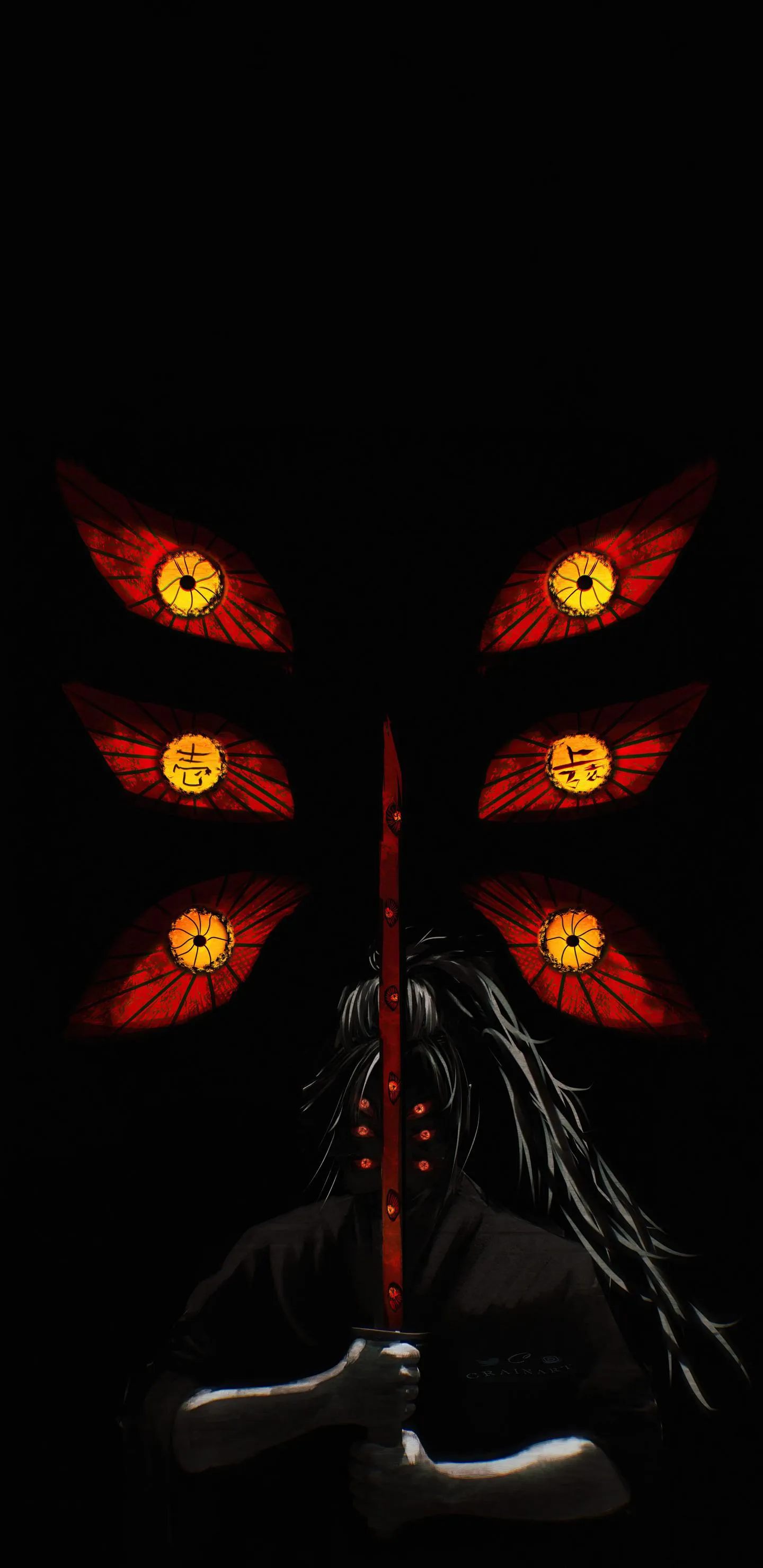 Scary Demon Eyes Emerging From Black Darkness Art Wallpaper