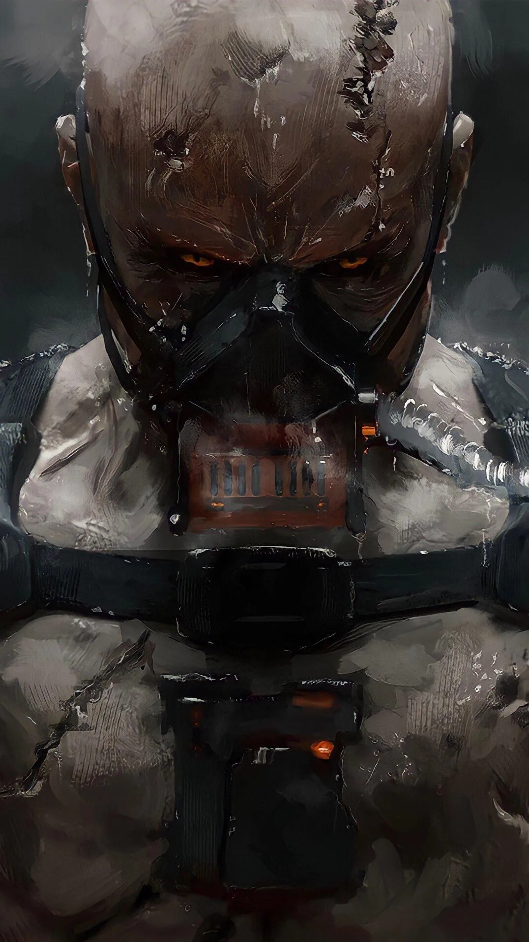 Scary Masked Face Reflected in Cracked Glass Symmetry