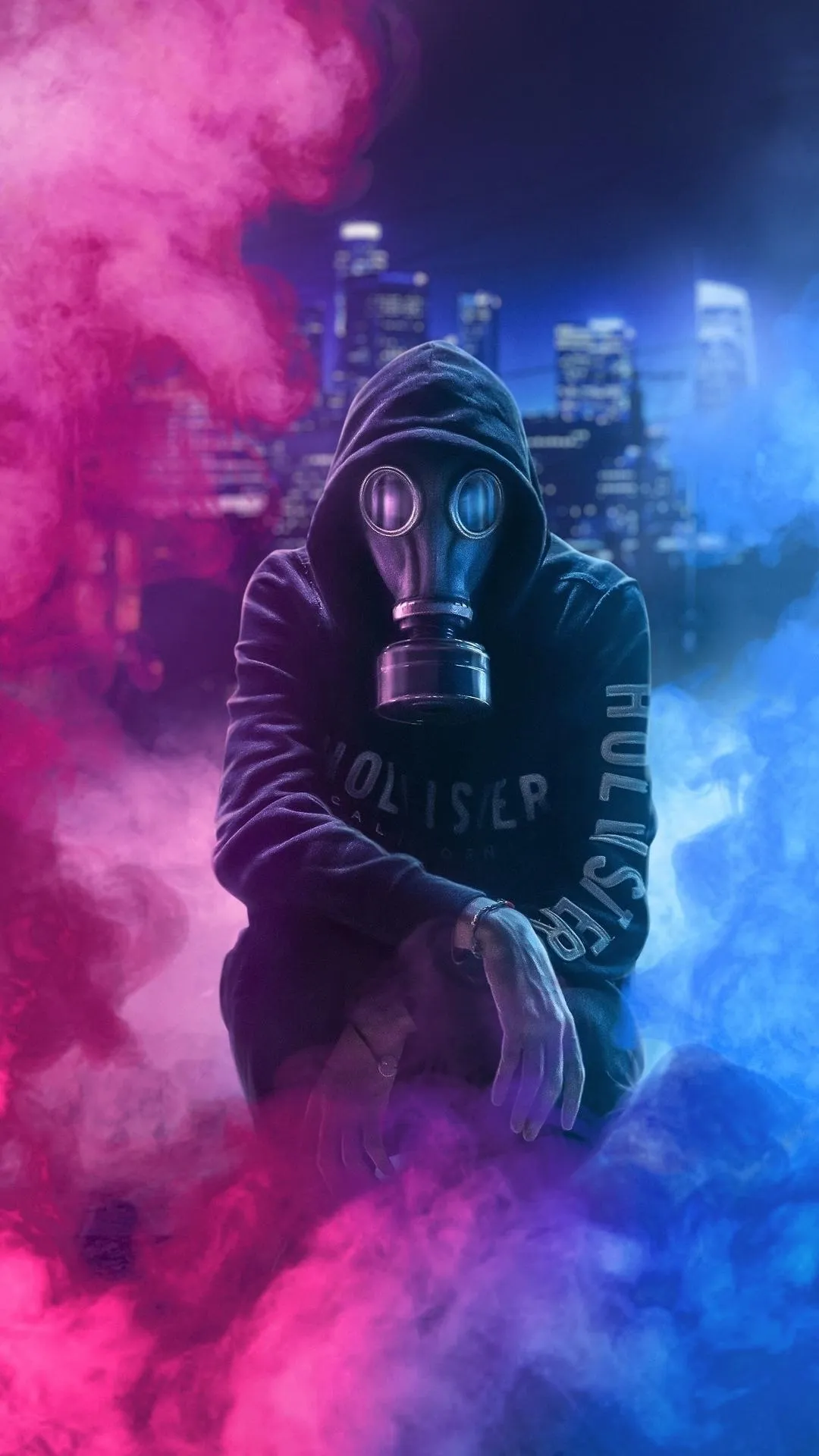 Sci Fi Character Floating in Colorful Smoke Background Wallpaper