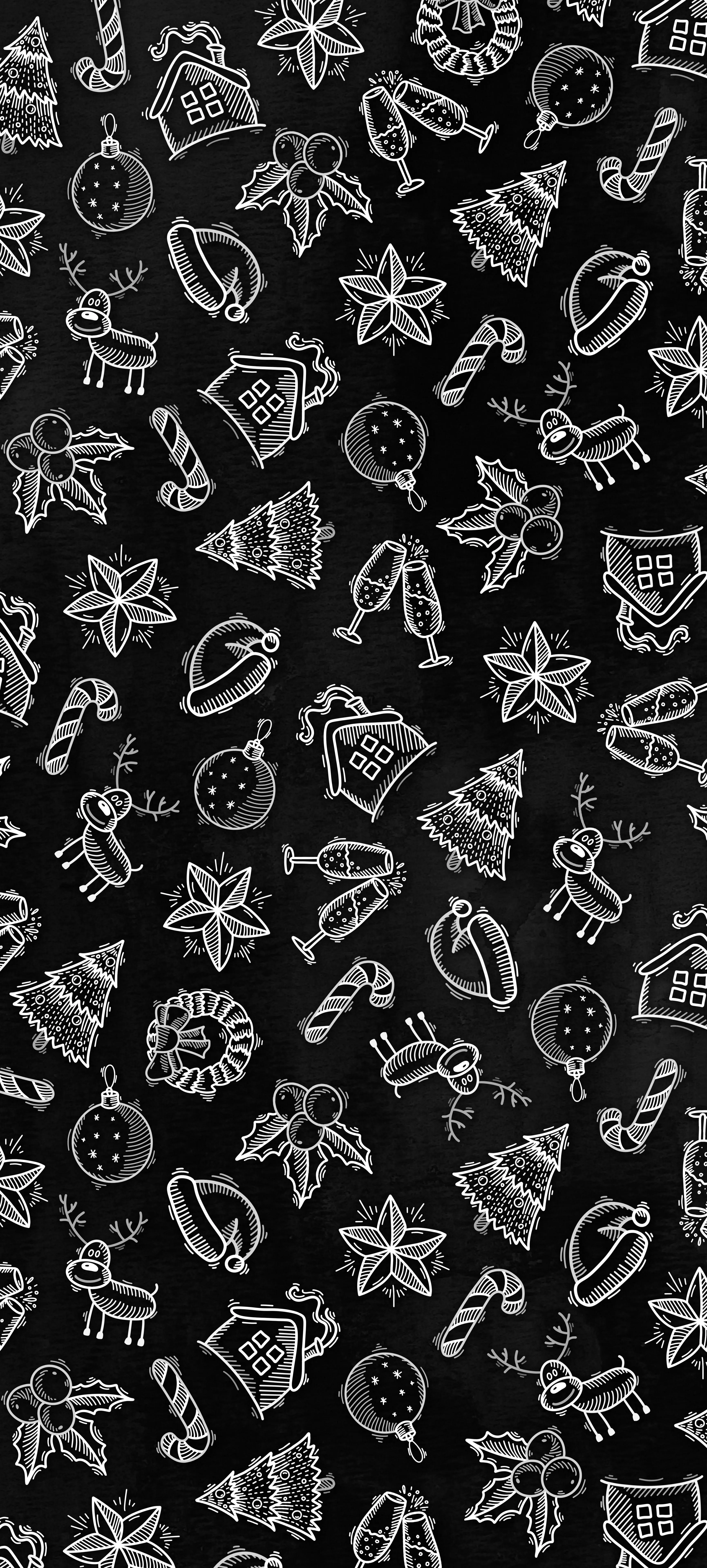 Seamless Black Pattern with Outlined Icons Free Wallpaper