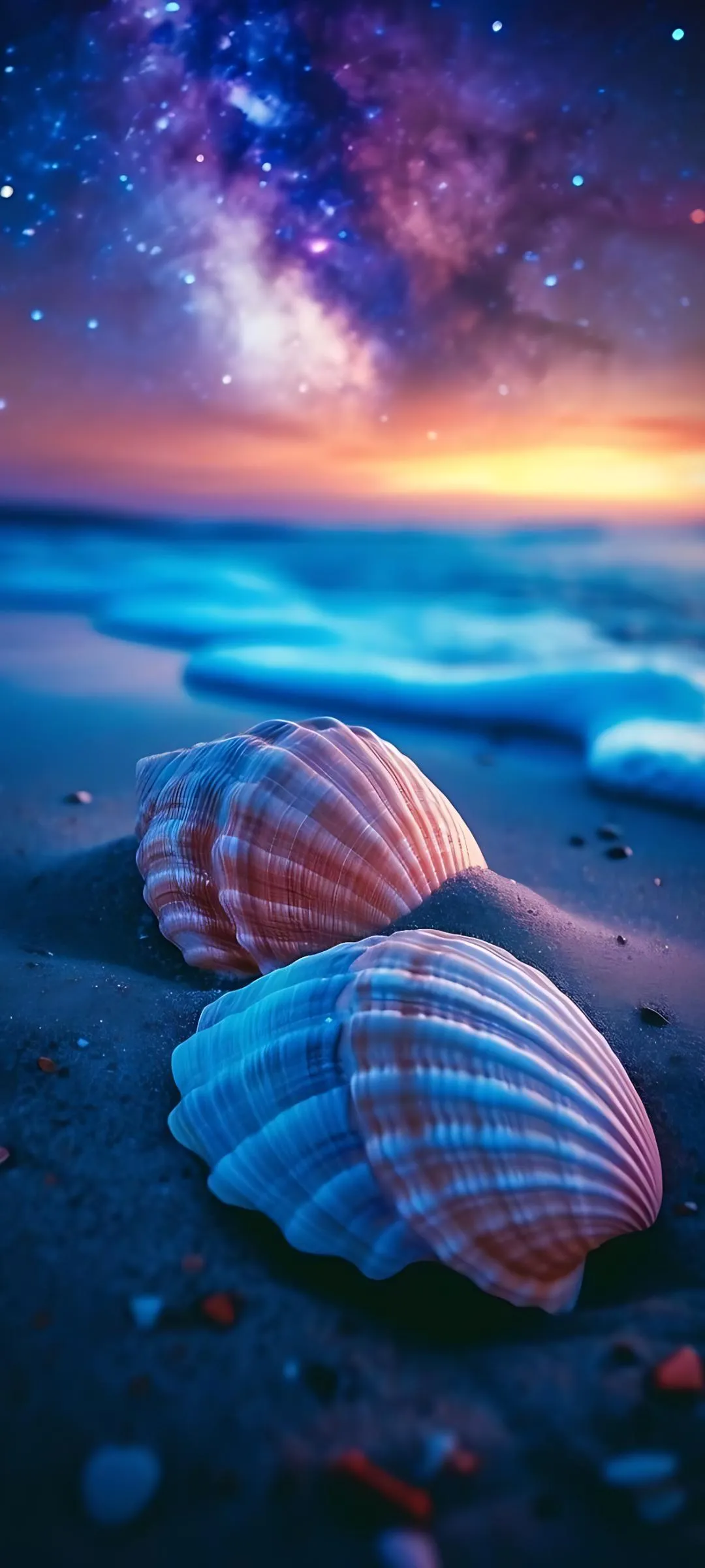 Seashells on Beach Scene for Peaceful Ocean Wallpaper