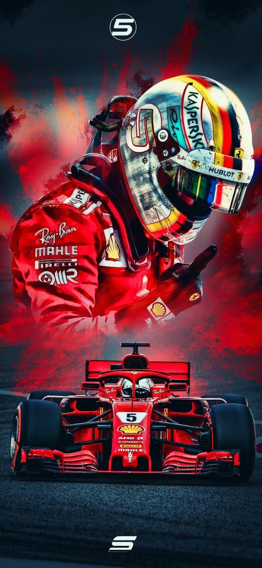Sebastian Vettel Ferrari F1 Car and Helmet Action Shot