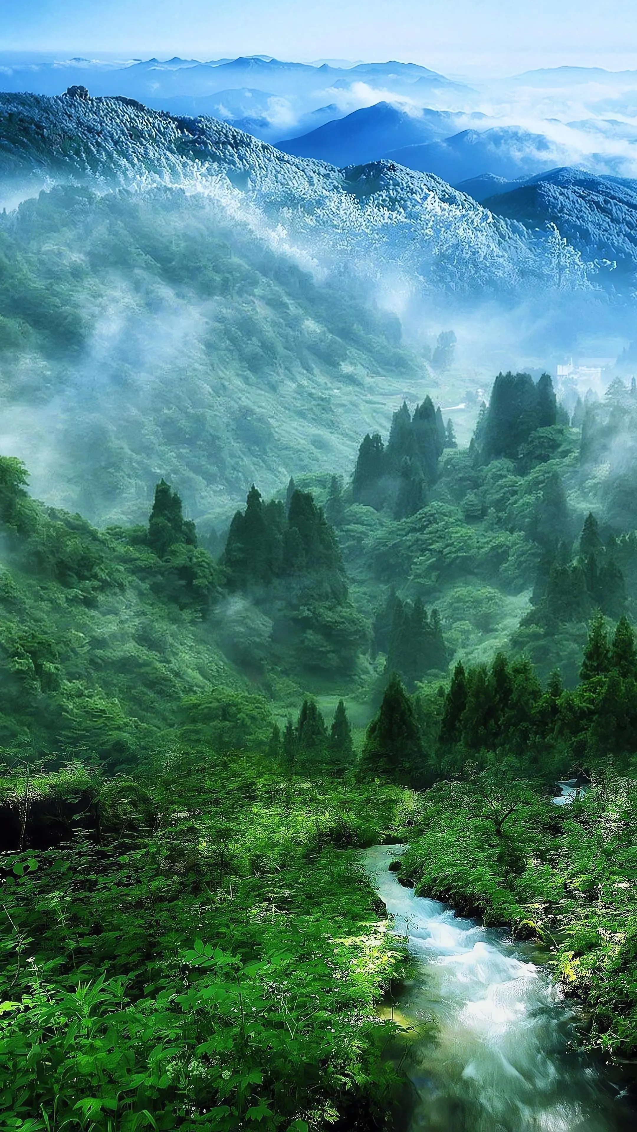 Serene Mountain Landscape with Flowing River and Forest