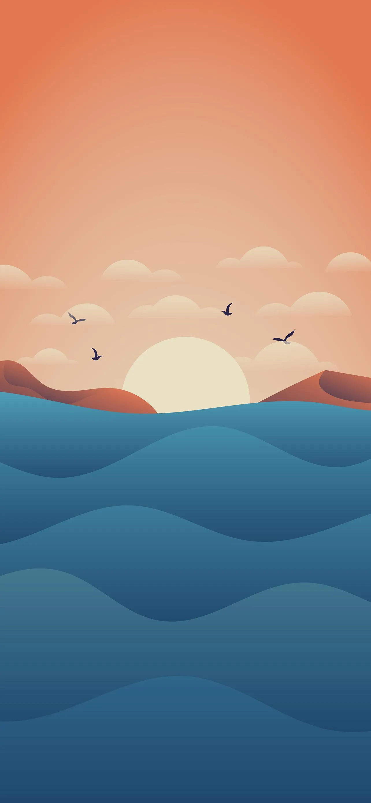 Serene Ocean Waves Sunset Art Free HD Phone Wallpaper