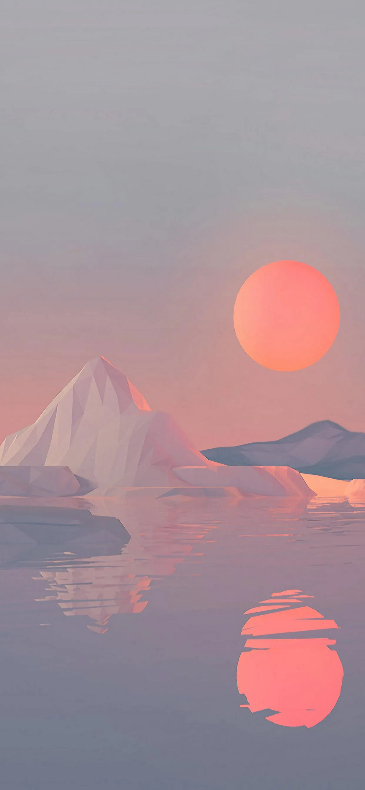 Serene Sunset Over Mountains and Calm Water Wallpaper