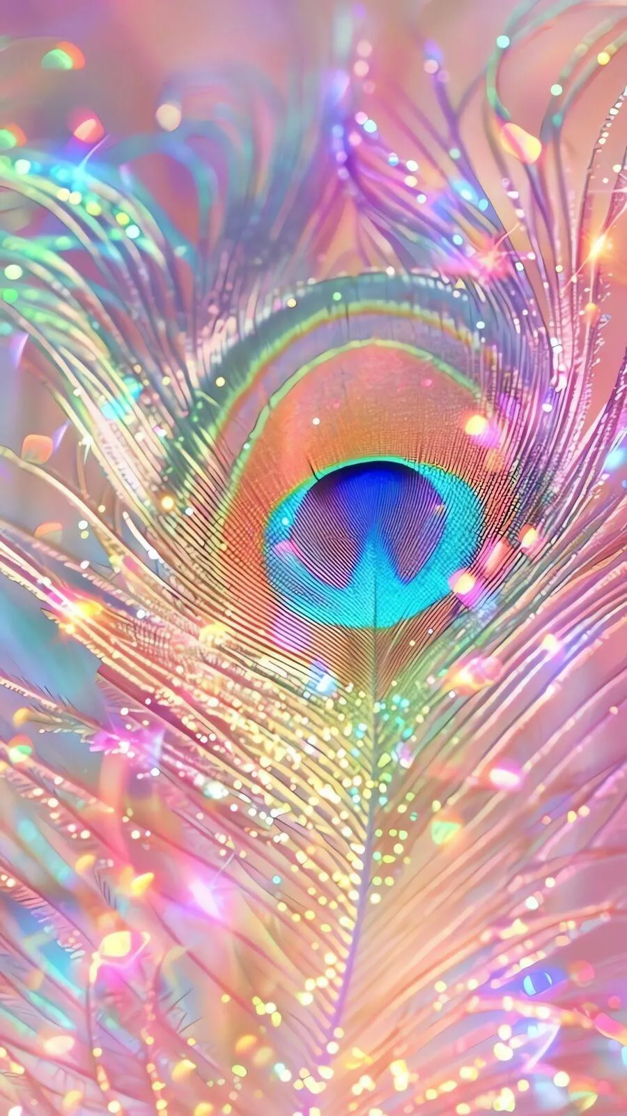 Shimmering Pastel Feather Pattern with Bright Center Eye