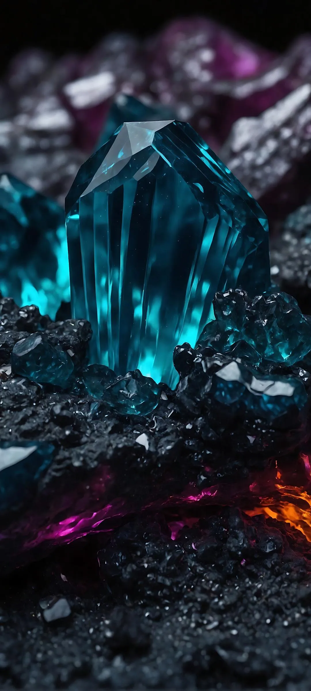 Shiny Blue Crystals in Fantasy Cave Environment Wallpaper