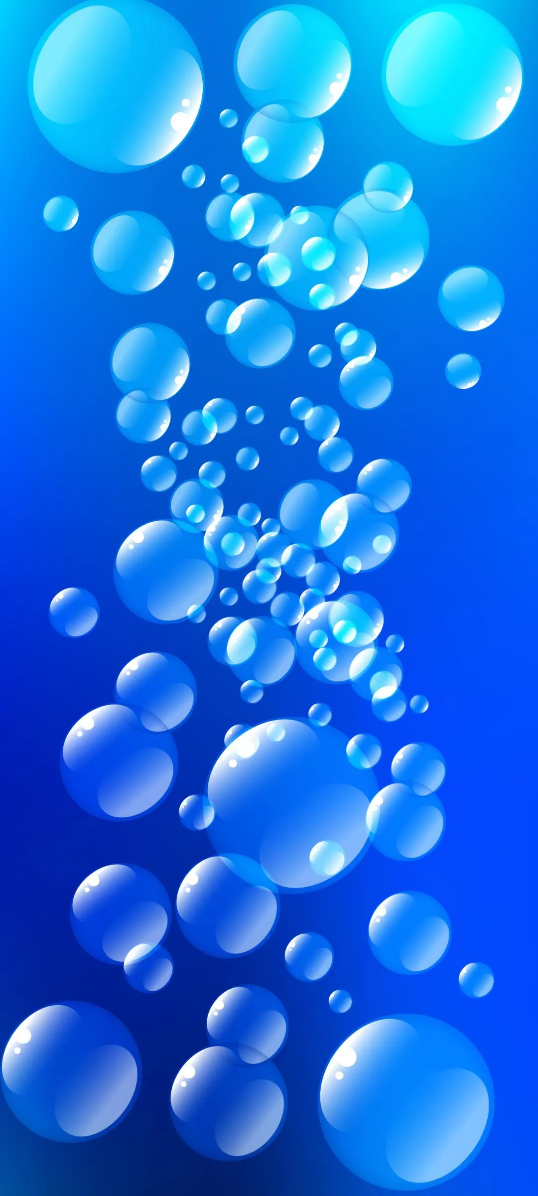 Shiny Blue Water Bubbles Floating on Background Wallpaper
