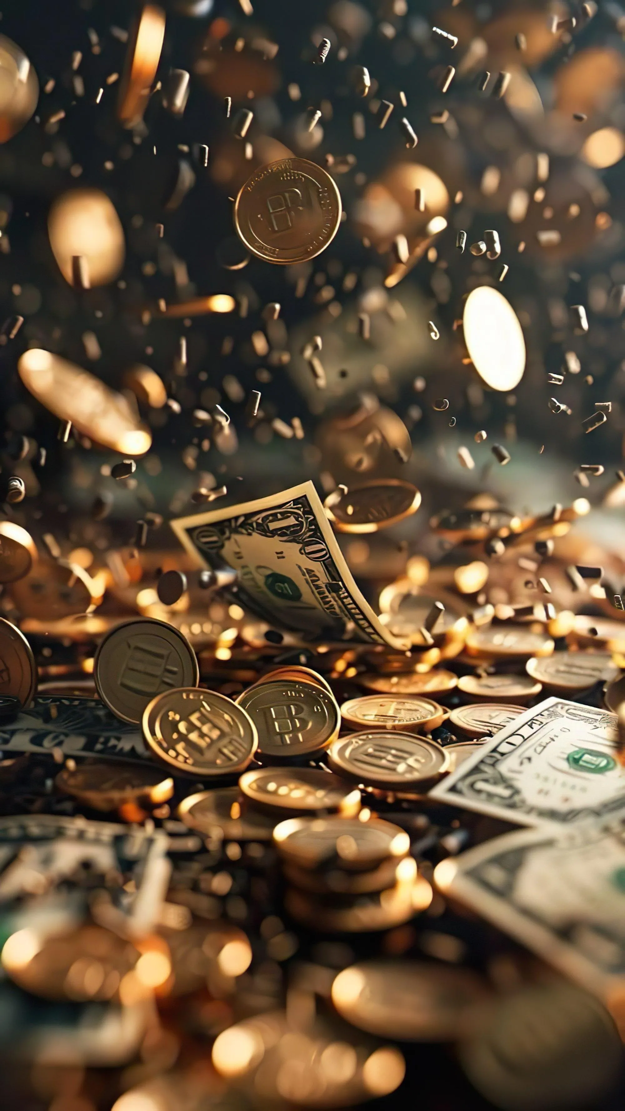 Shiny Bronze Coins Stacked with Rich Texture Lighting
