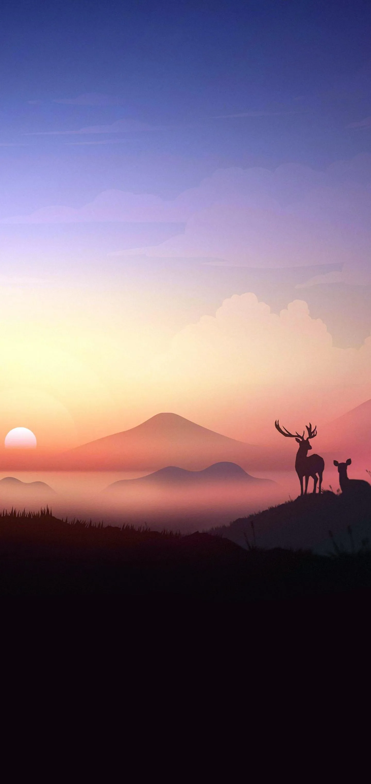 Silhouette at Sunset with Mountains Art Wallpaper Background