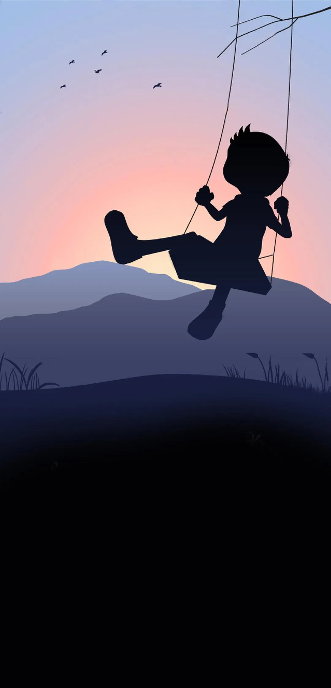 Silhouette Girl Swinging in Moonlight Fantasy Art Wallpaper