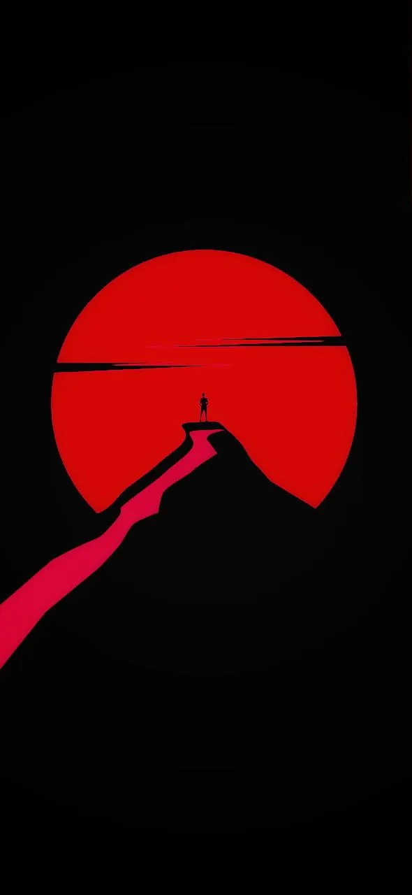 Silhouette Journey Toward the Rising Red Horizon Wallpaper