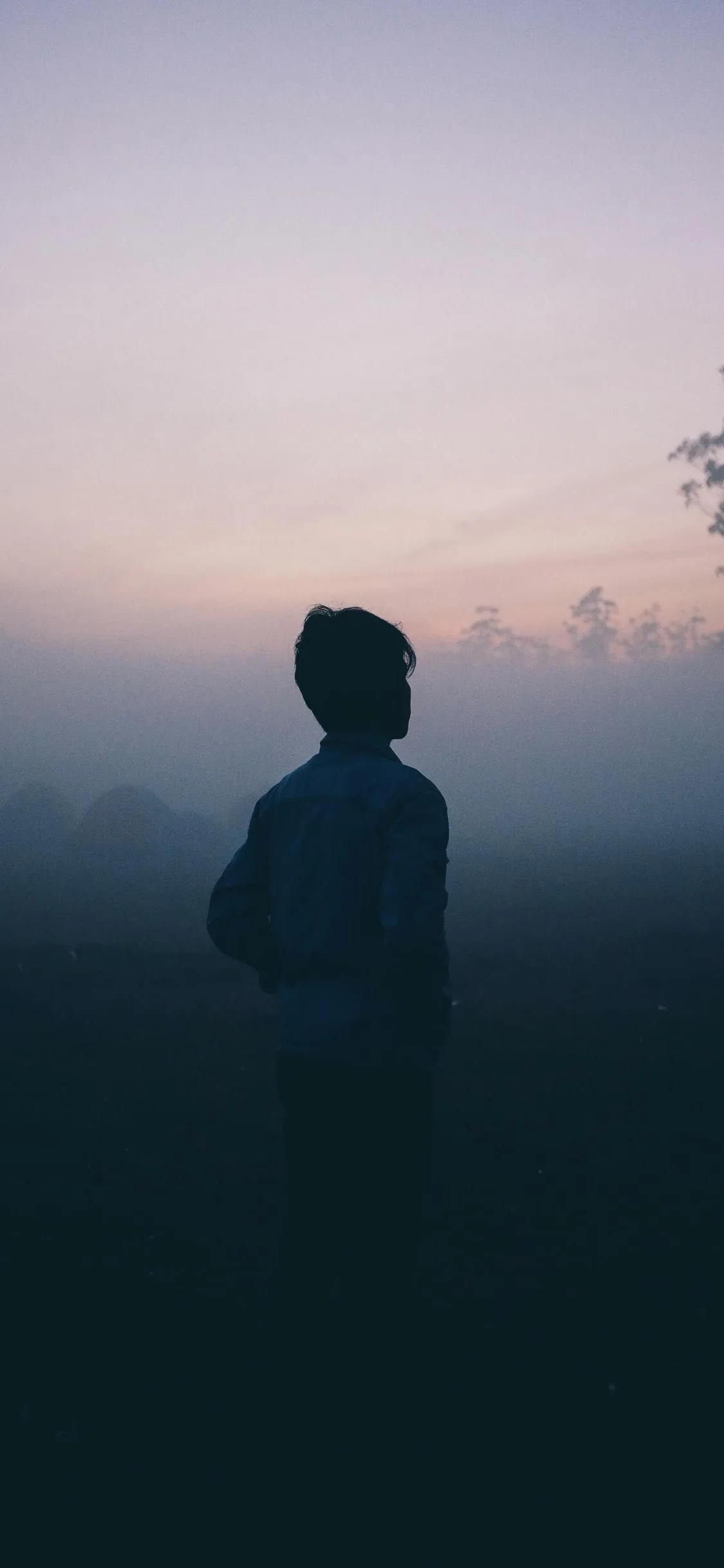 Silhouette Man in Foggy Minimal Landscape Scene Wallpaper