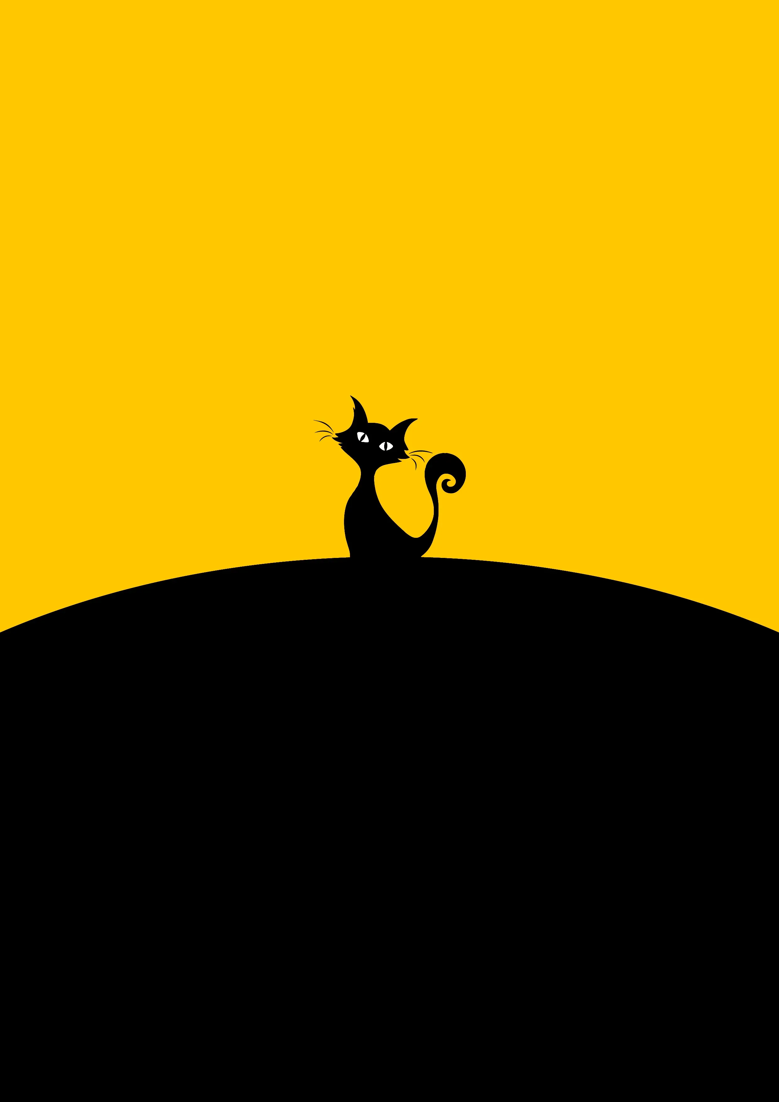 Silhouette of Cat Standing on Hill Under Bold Yellow Sky