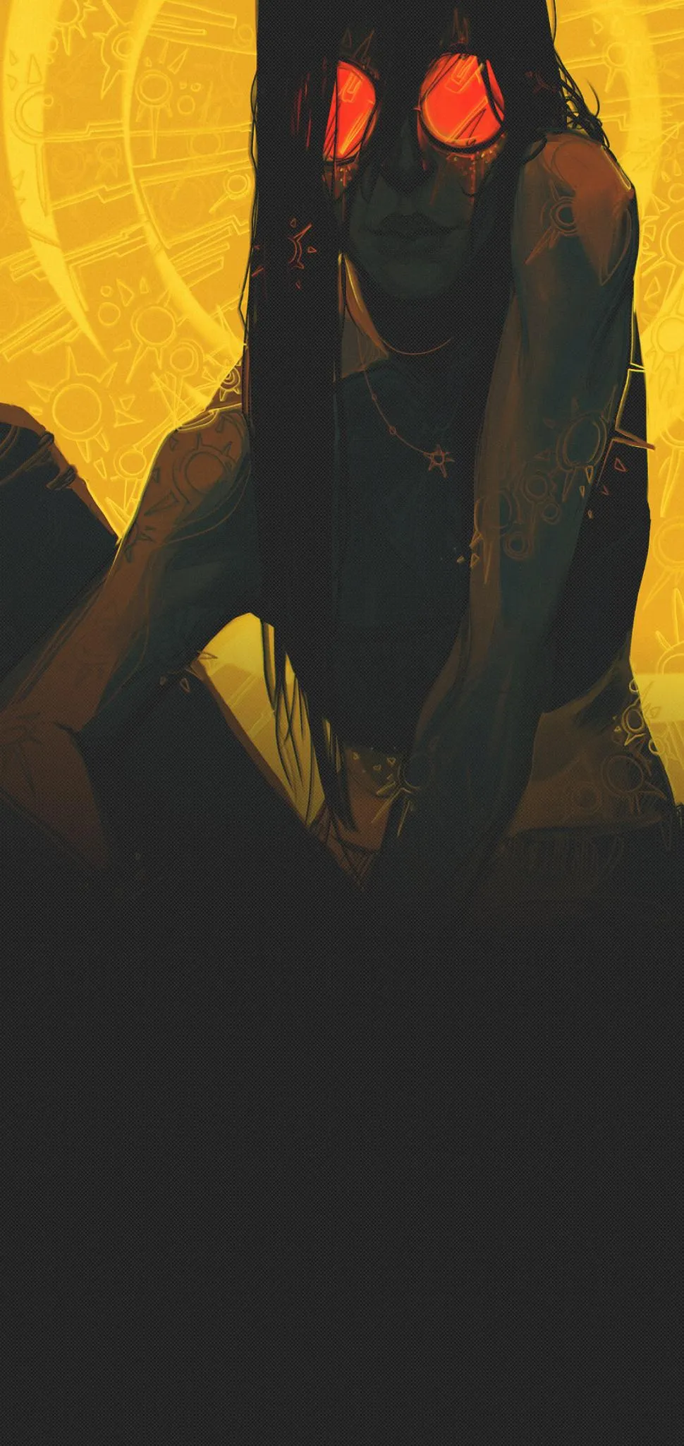 Silhouette Of Girl In Yellow Light With Dark Shadows