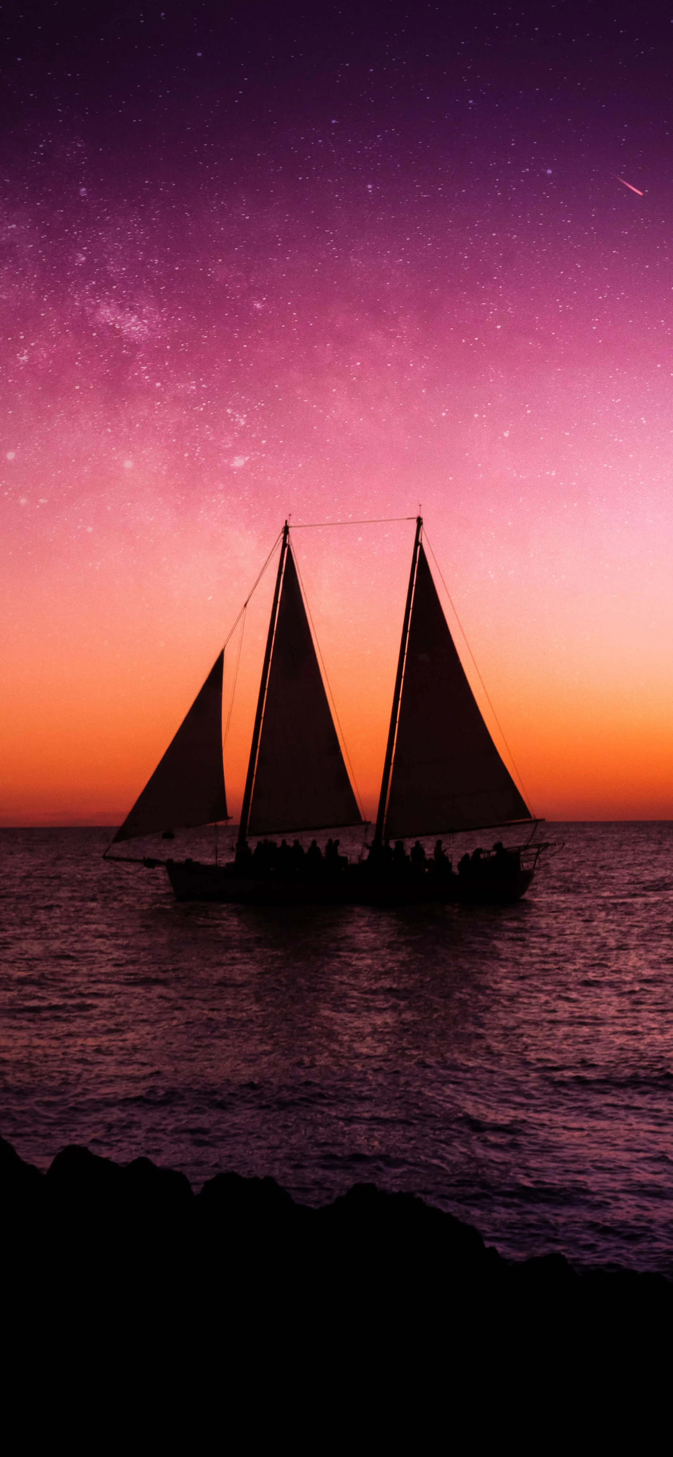 Silhouette of Sailboats at Sunset for Serene Mobile Screens