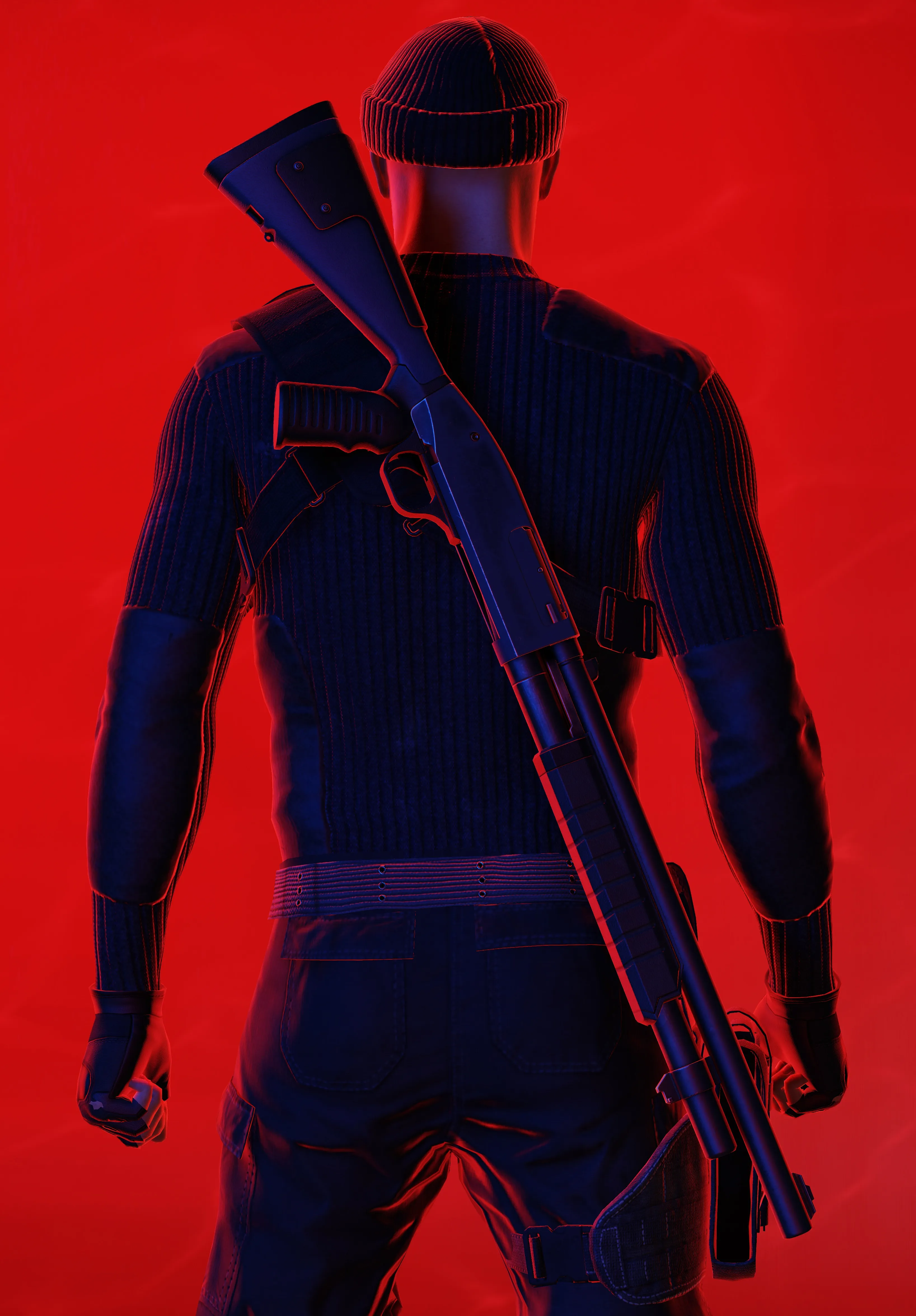 Silhouette of Soldier with Gun Against Red Background
