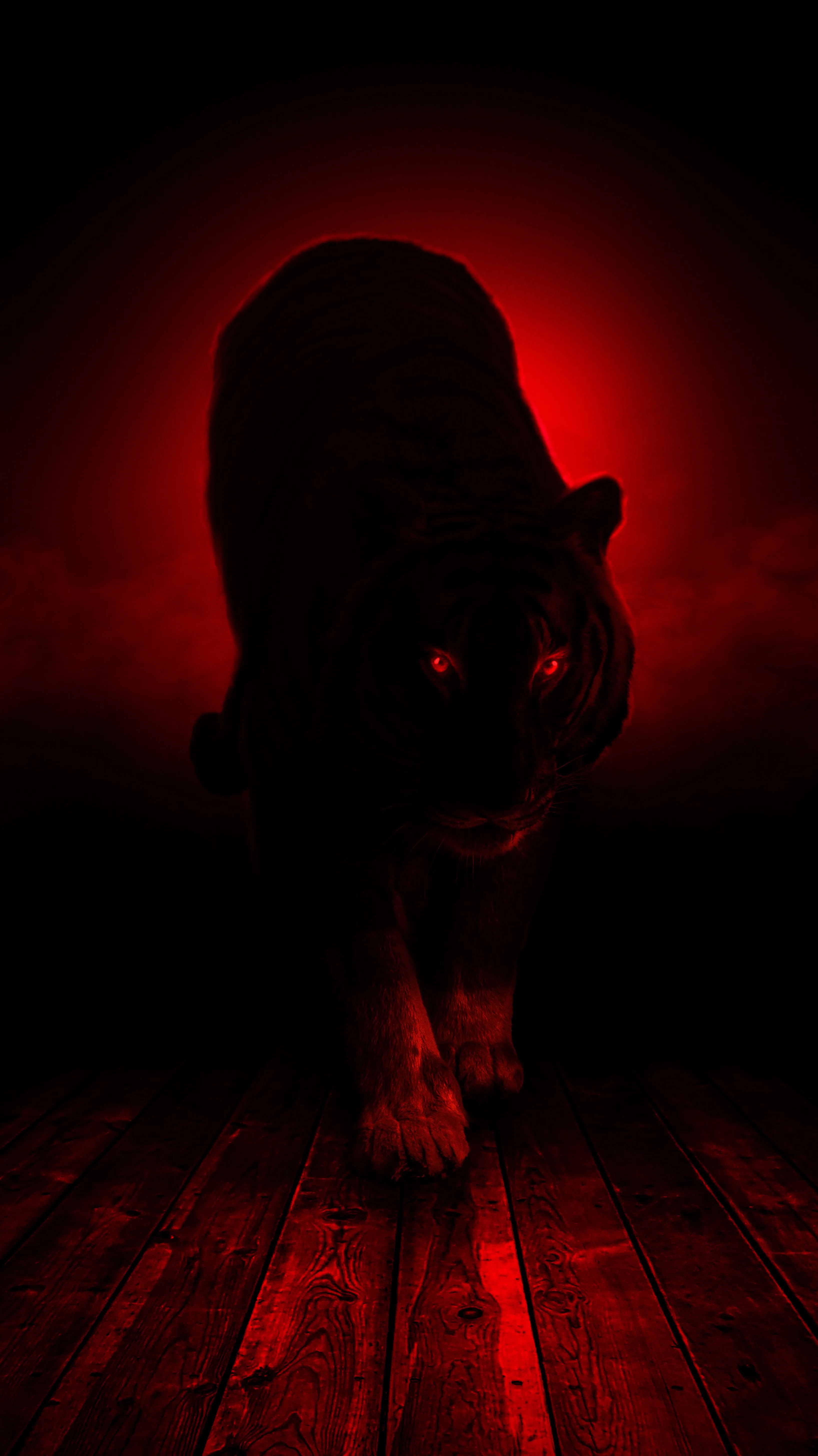 Silhouette of Tiger in Red Light Creating Mystery Wallpaper