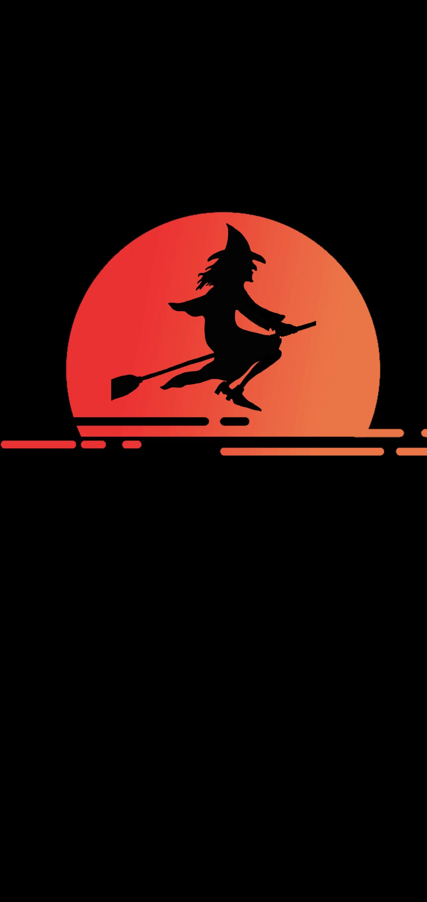 Silhouette of Witch Flying Across Red Sunset Sky Wallpaper