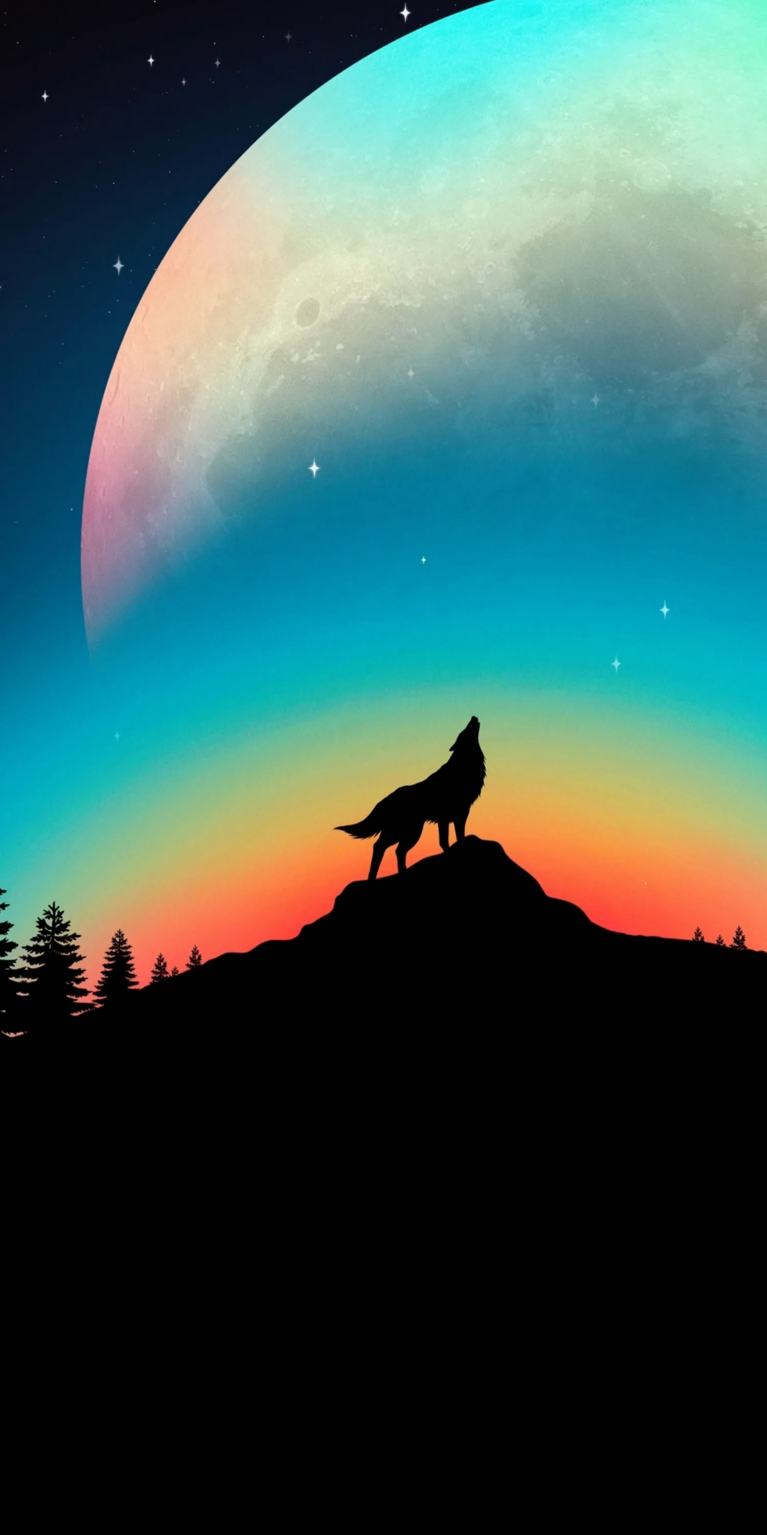 Silhouette of Wolf on Hill Under Crescent Planet Light