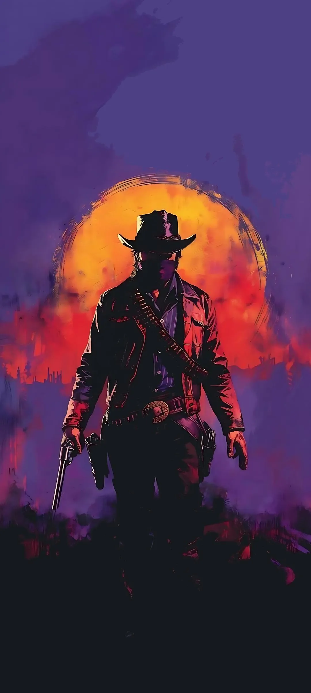 Silhouette Shooter Watching Sunset on Distant Horizon