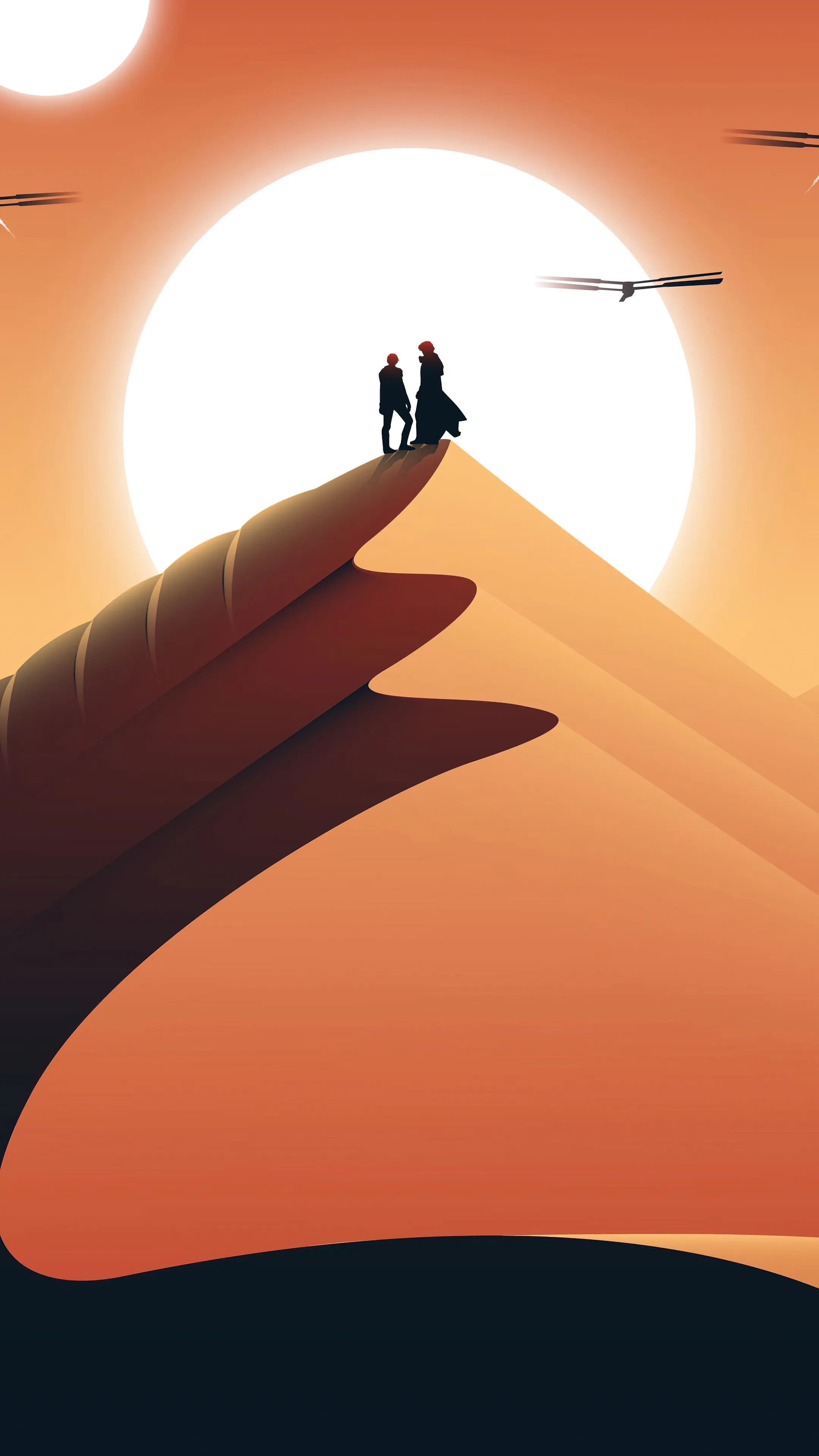 Silhouette Walking Toward Bright Sunset Sky Wallpaper