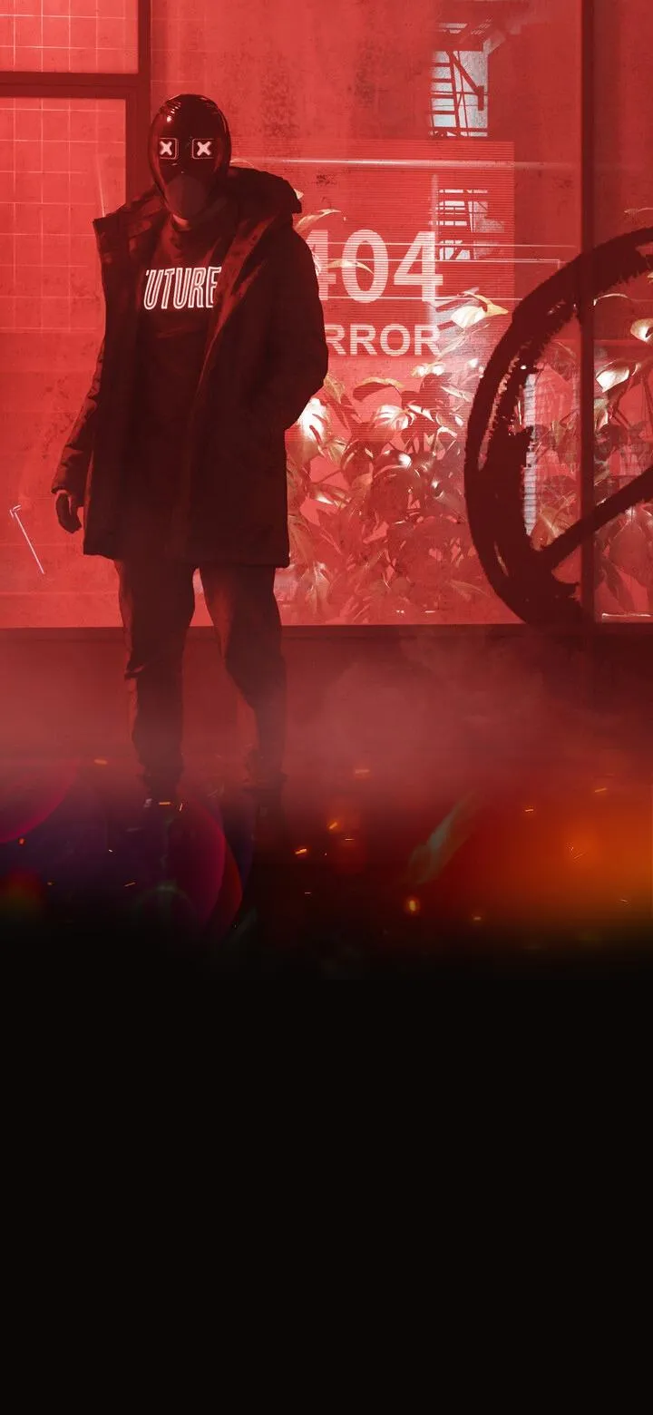 Silhouetted Figure Walking in Red Neon Street Wallpaper