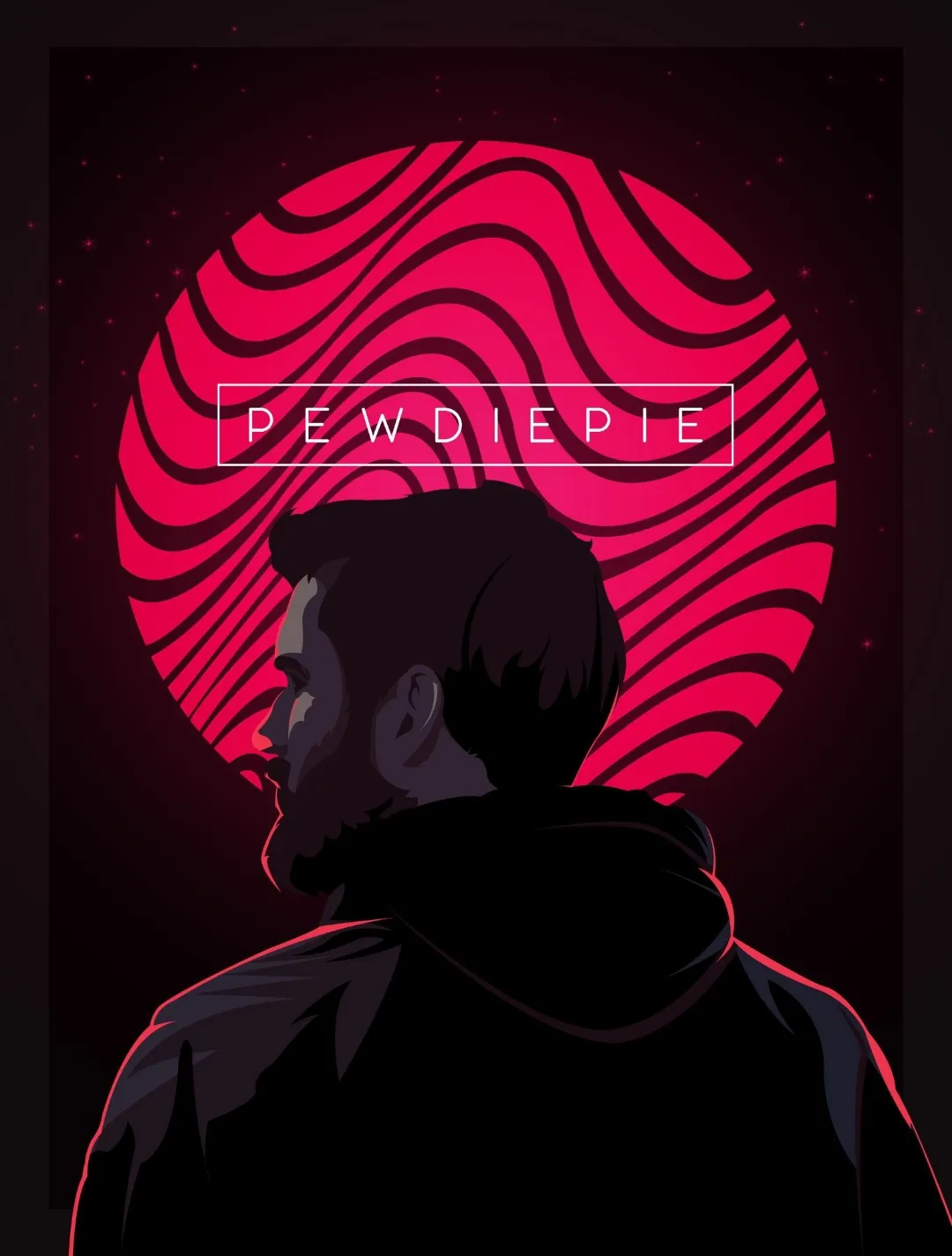 Silhouetted Man Facing Hypnotic Red Circular Light Pattern