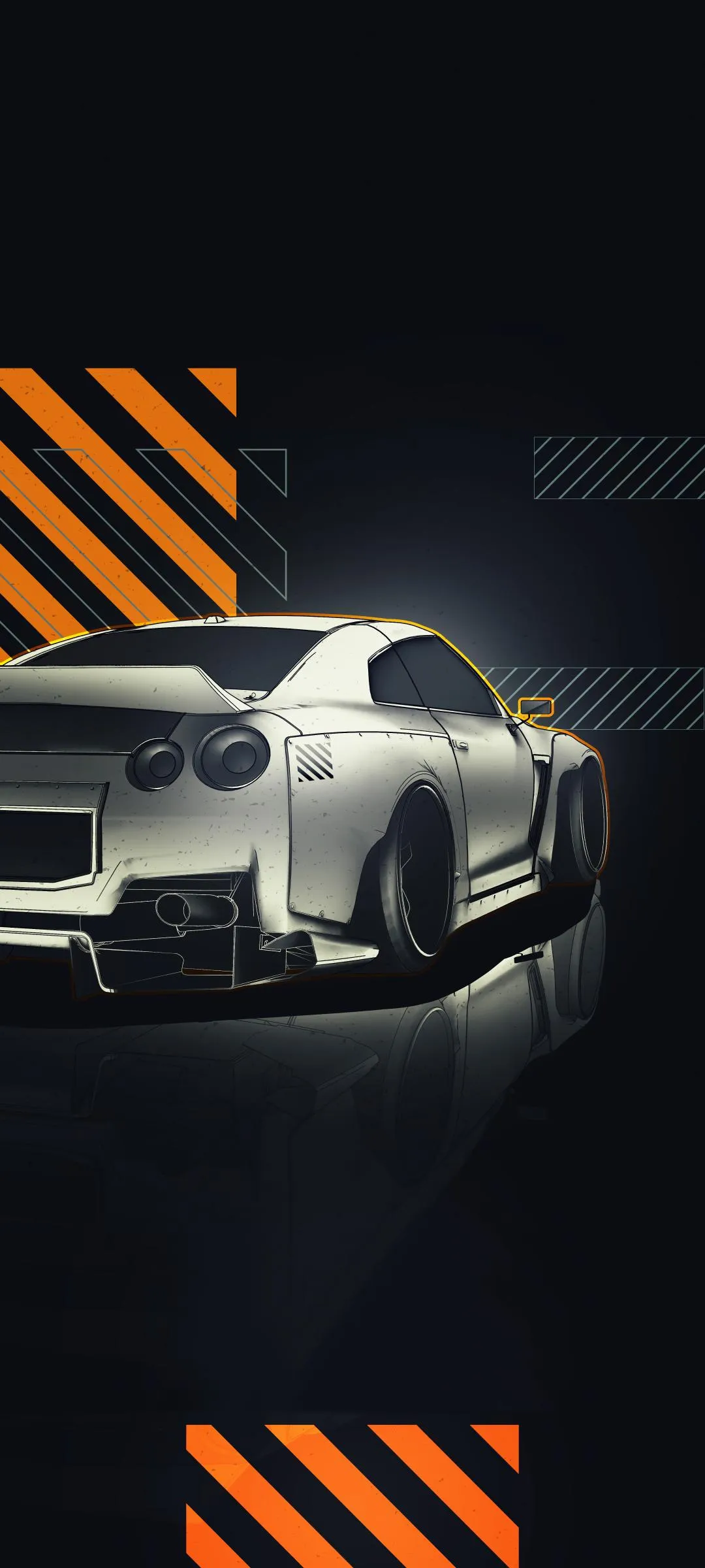 Silver Sports Car with Stripes Dark Aesthetic Art Wallpaper