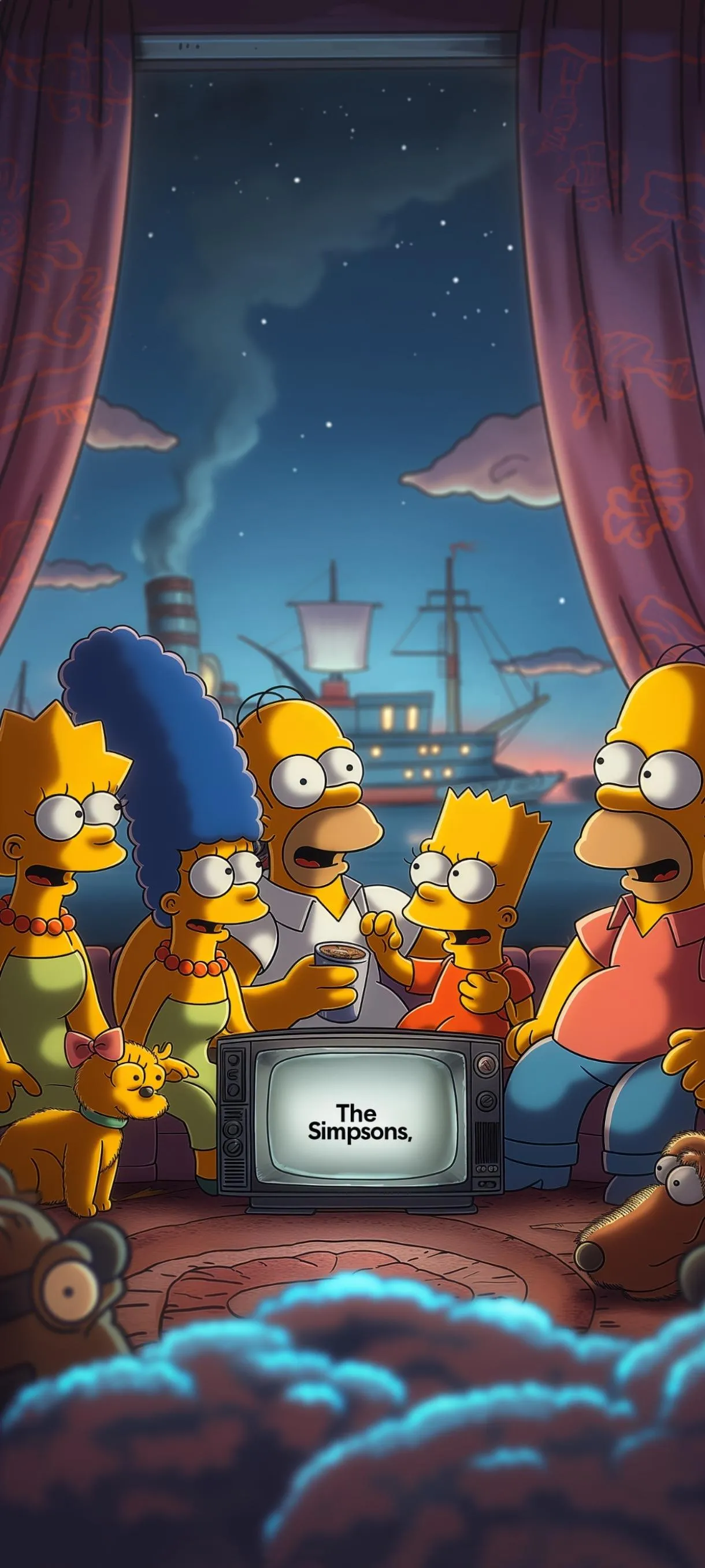 Simpsons Family Enjoying a Cozy Night Watching TV Wallpaper